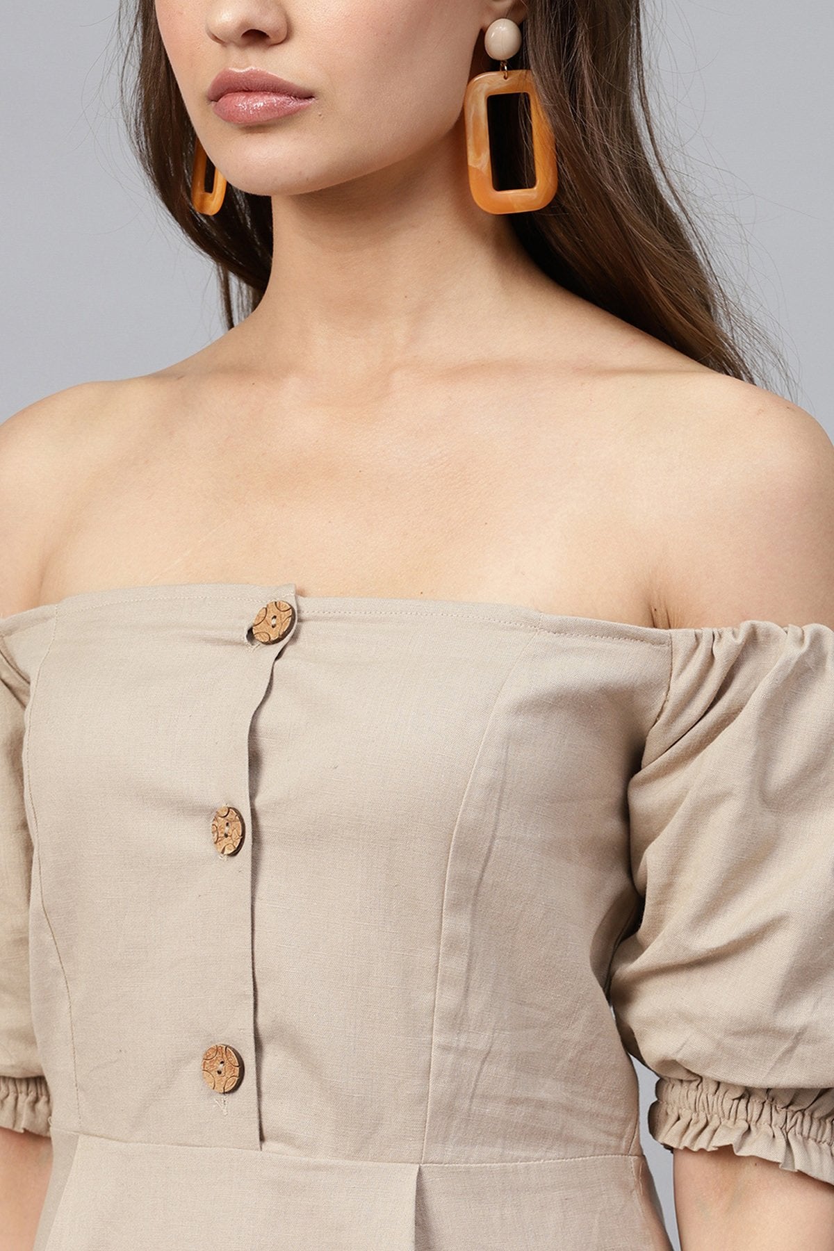 Women's Beige Off Shoulder Midi - SASSAFRAS