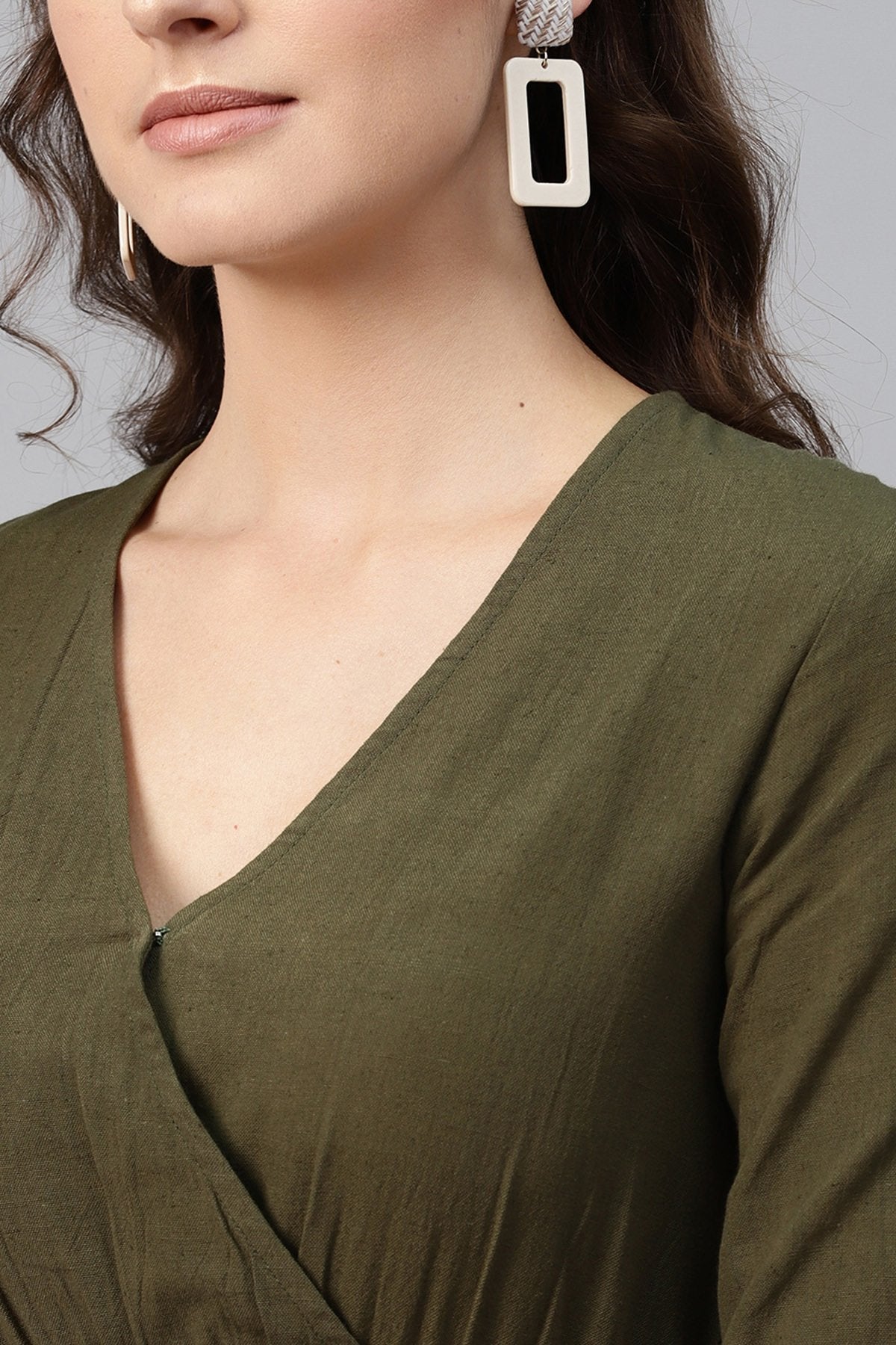 Women's Olive Wrap Front Midi - SASSAFRAS