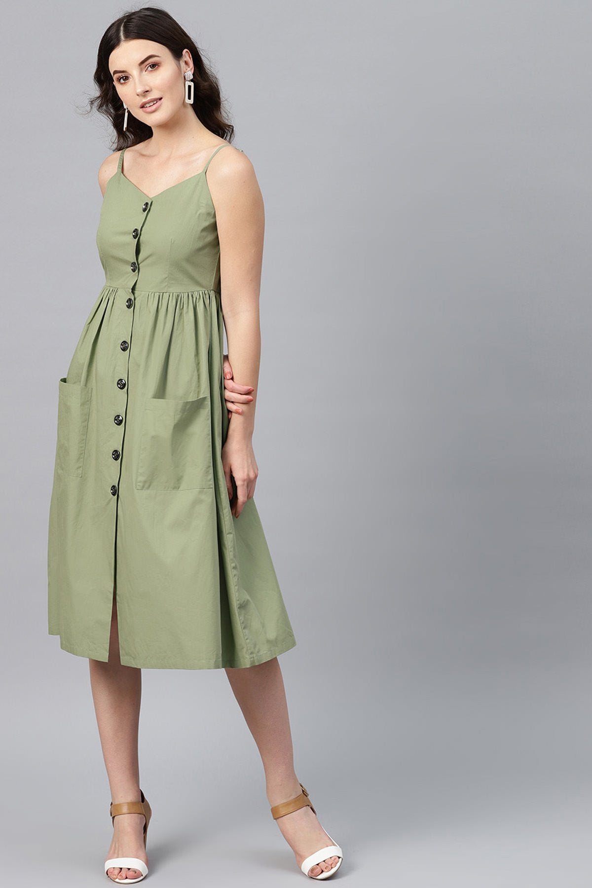 Women's Olive Front Open Strappy Dress - SASSAFRAS