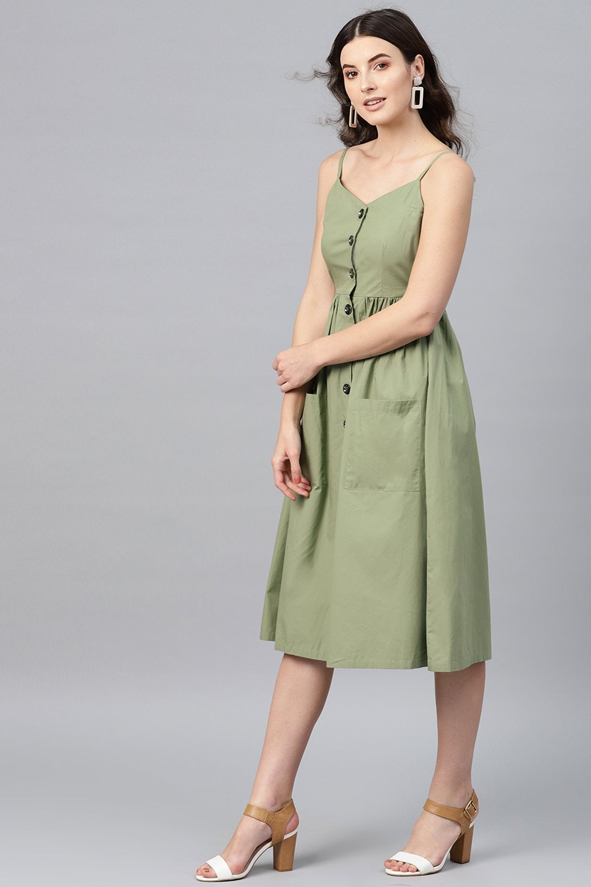 Women's Olive Front Open Strappy Dress - SASSAFRAS