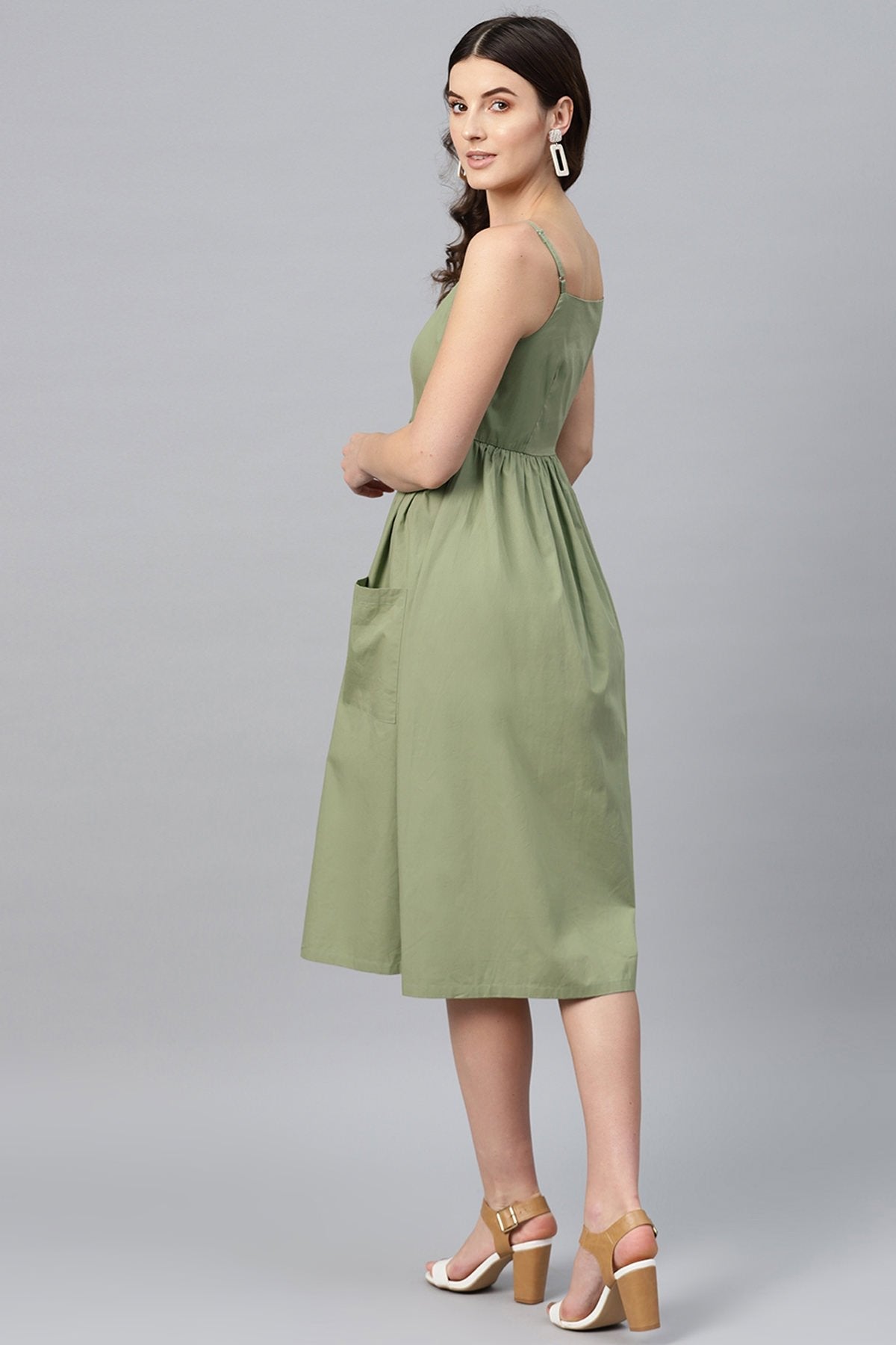 Women's Olive Front Open Strappy Dress - SASSAFRAS