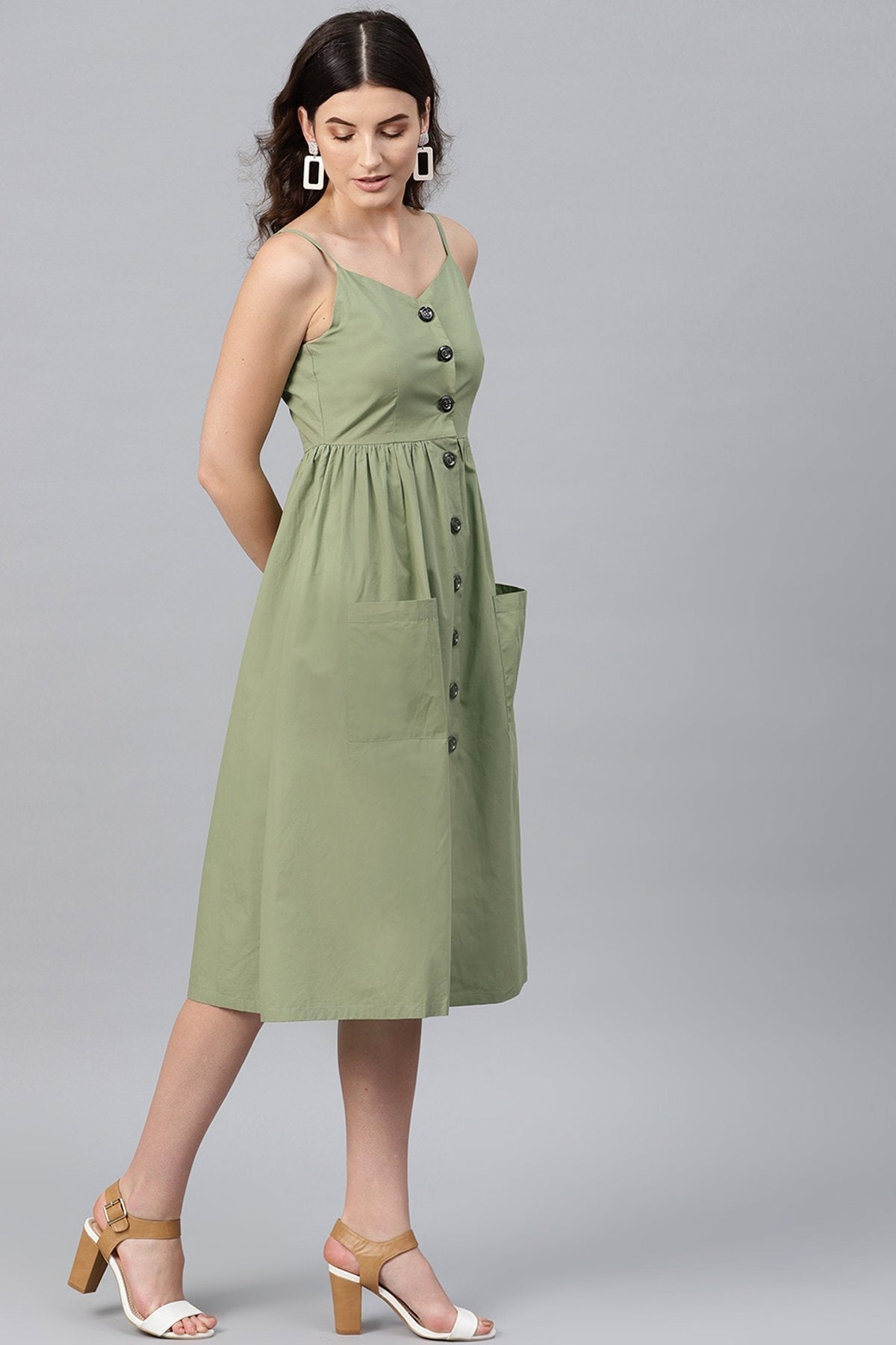 Women's Olive Front Open Strappy Dress - SASSAFRAS