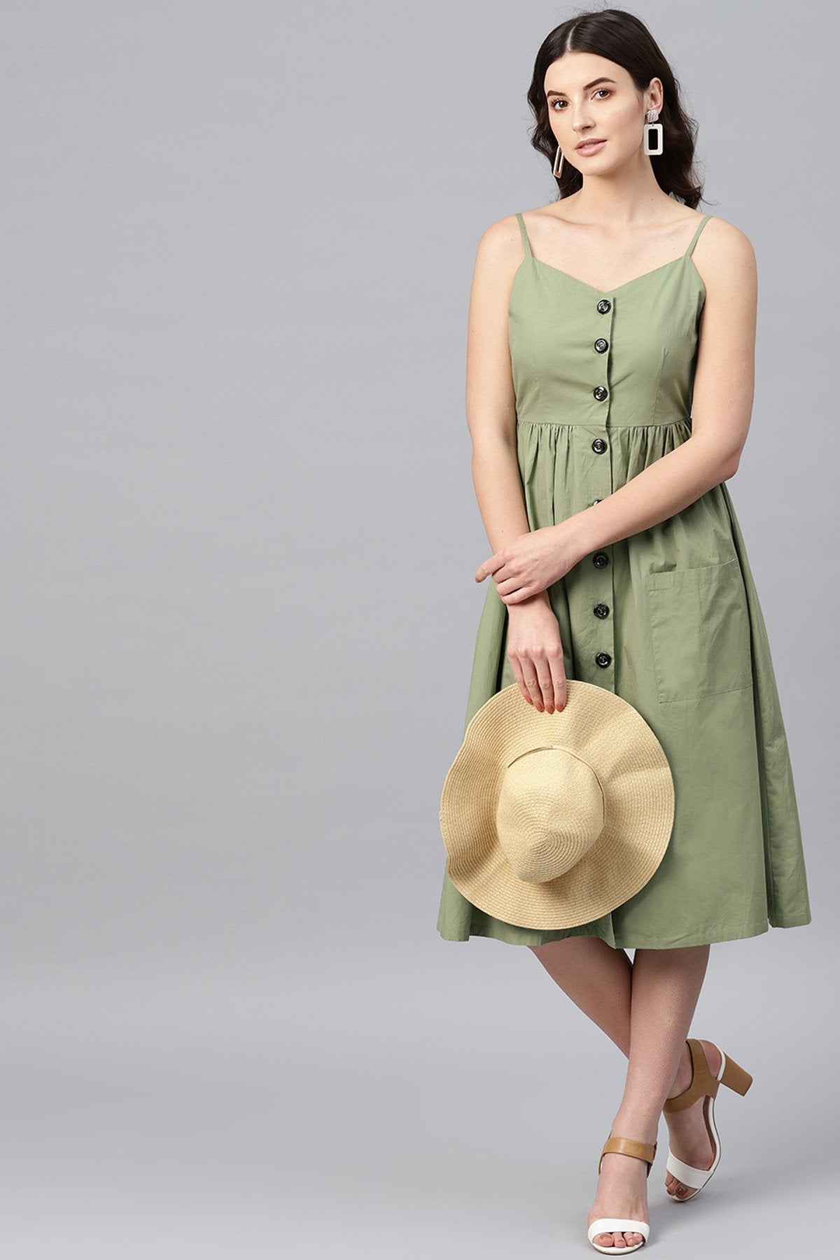 Women's Olive Front Open Strappy Dress - SASSAFRAS