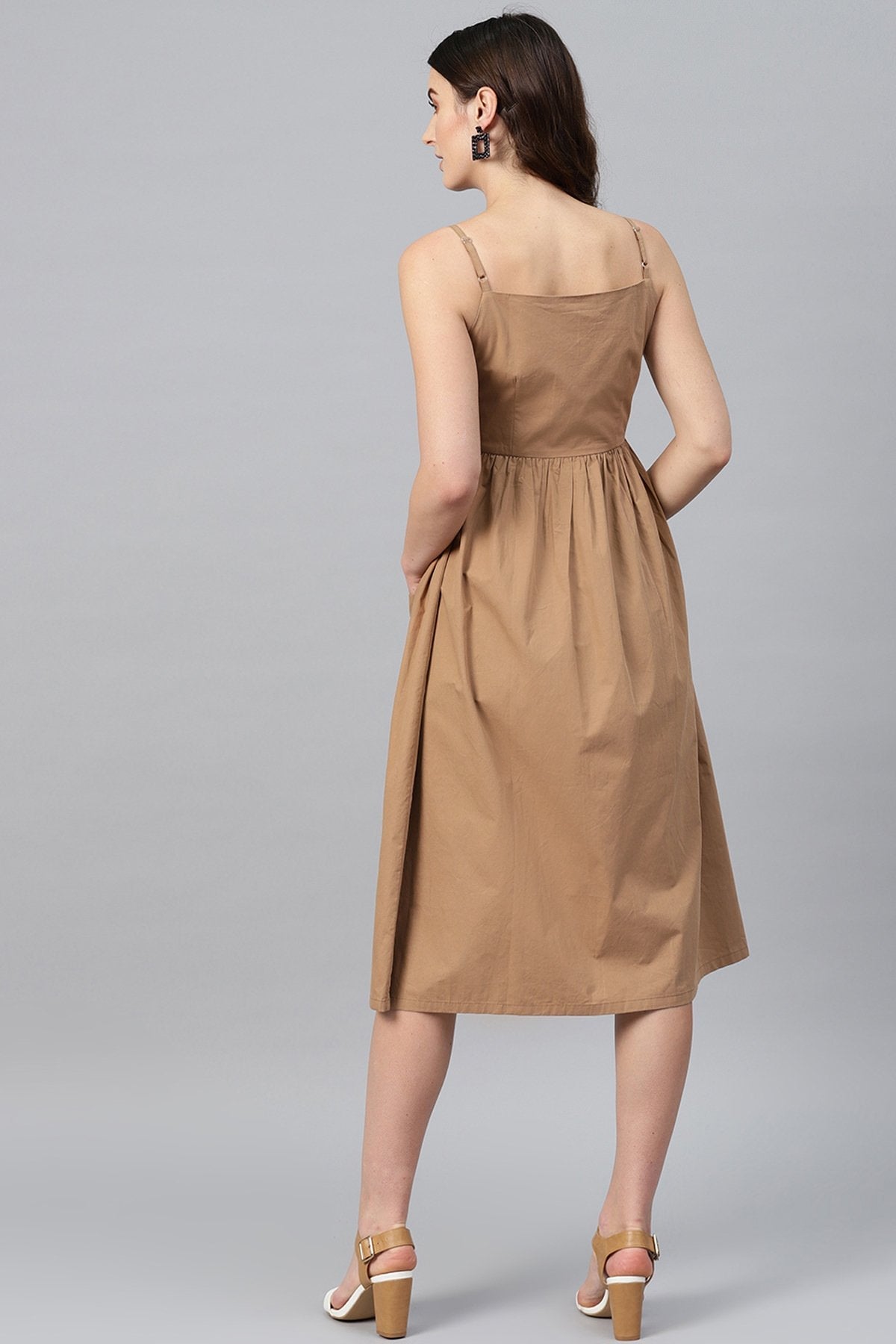 Women's Brown Front Open Strappy Dress - SASSAFRAS