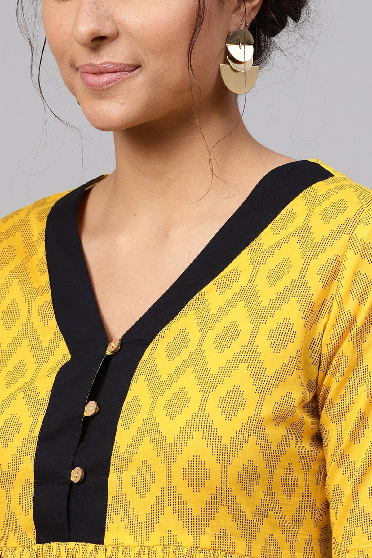 Women's Black & Yellow Ikat Gathered Waist Dress - SASSAFRAS