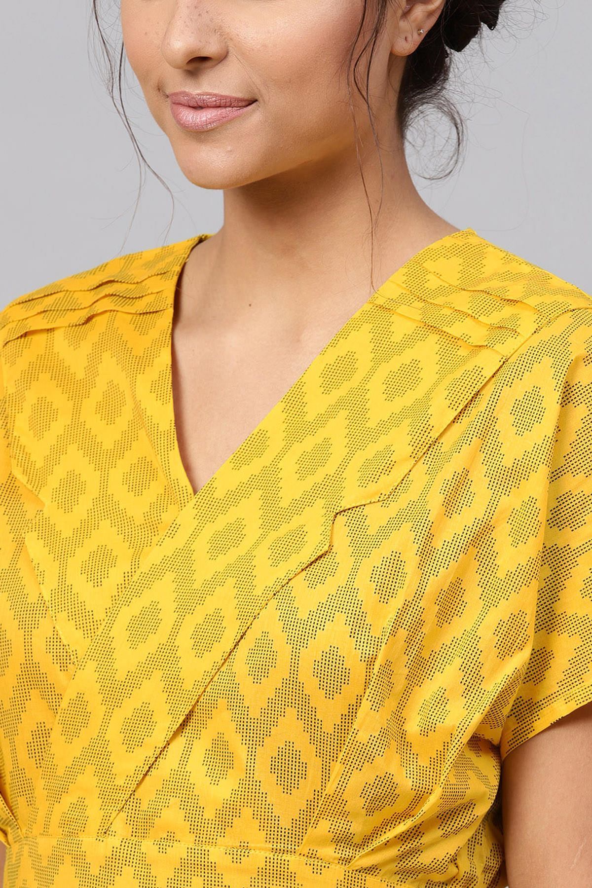 Women's Black & Yellow Ikat Collared Midi - SASSAFRAS