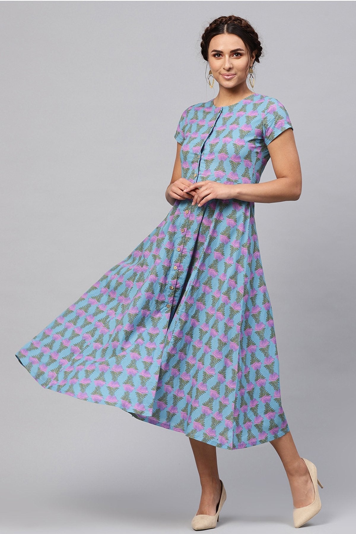 Women's Blue & Purple Tulip Print Midi - SASSAFRAS