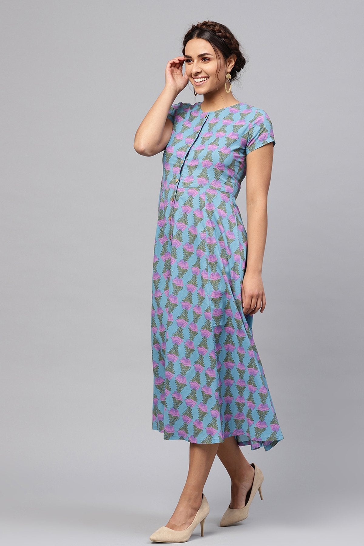 Women's Blue & Purple Tulip Print Midi - SASSAFRAS