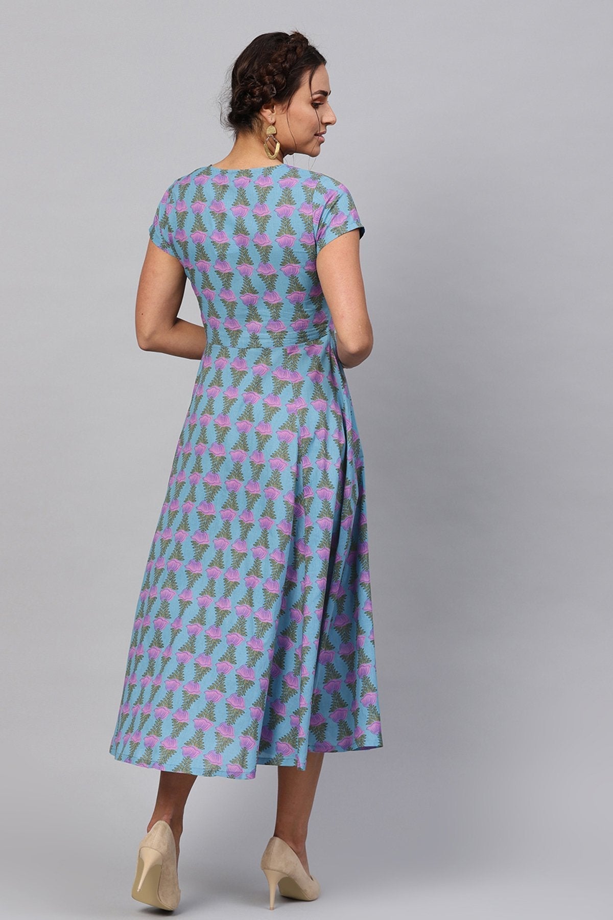 Women's Blue & Purple Tulip Print Midi - SASSAFRAS