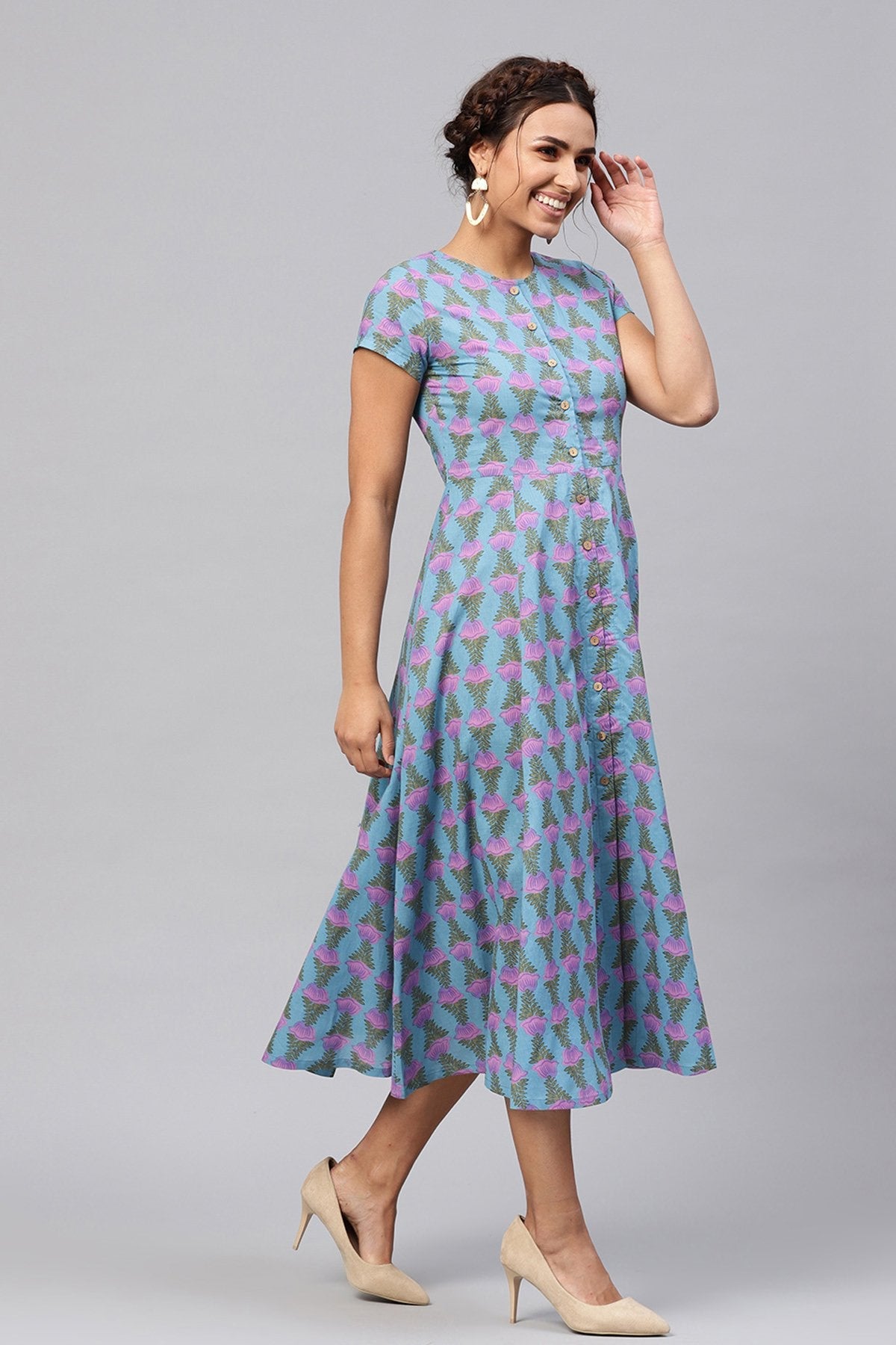 Women's Blue & Purple Tulip Print Midi - SASSAFRAS