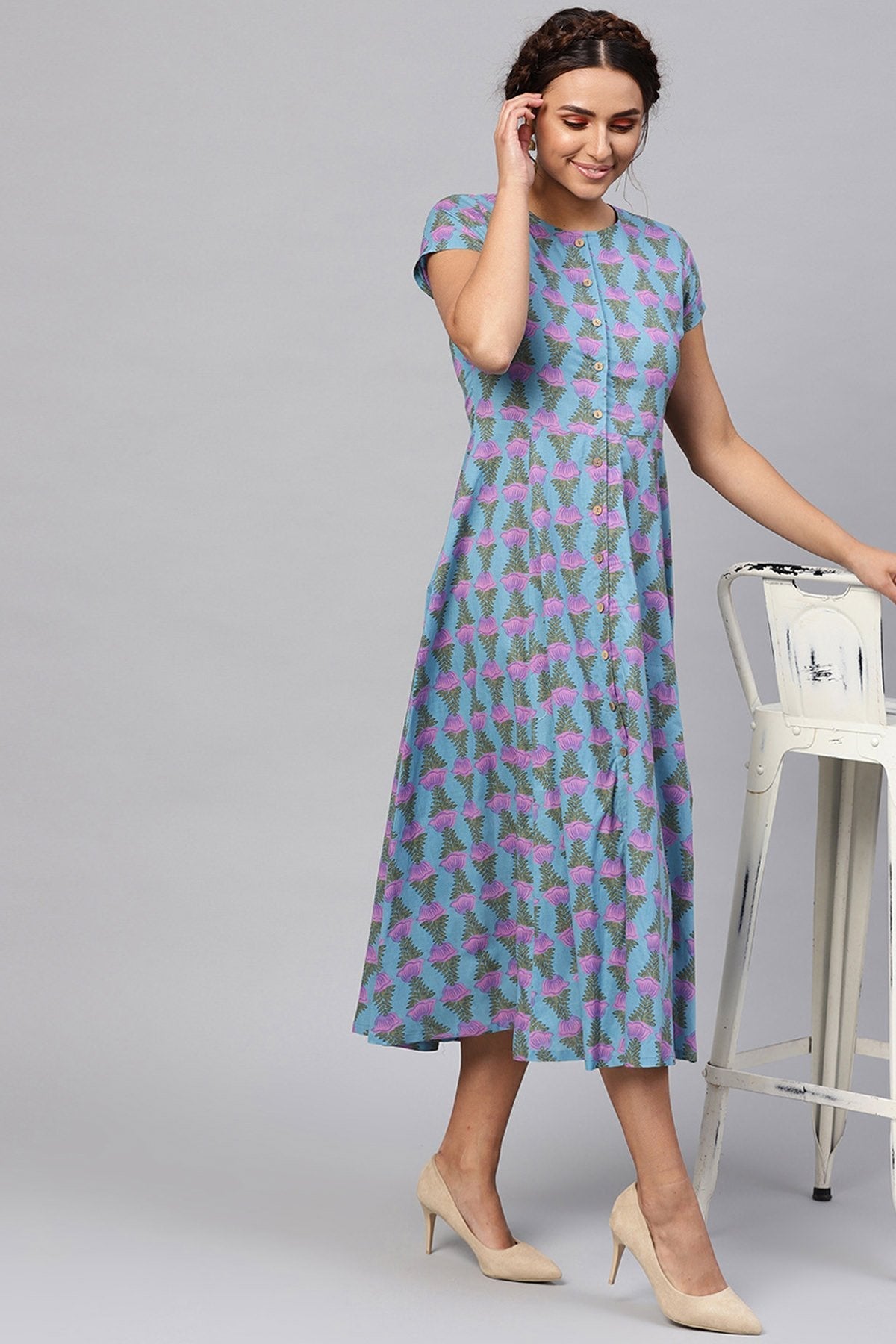 Women's Blue & Purple Tulip Print Midi - SASSAFRAS