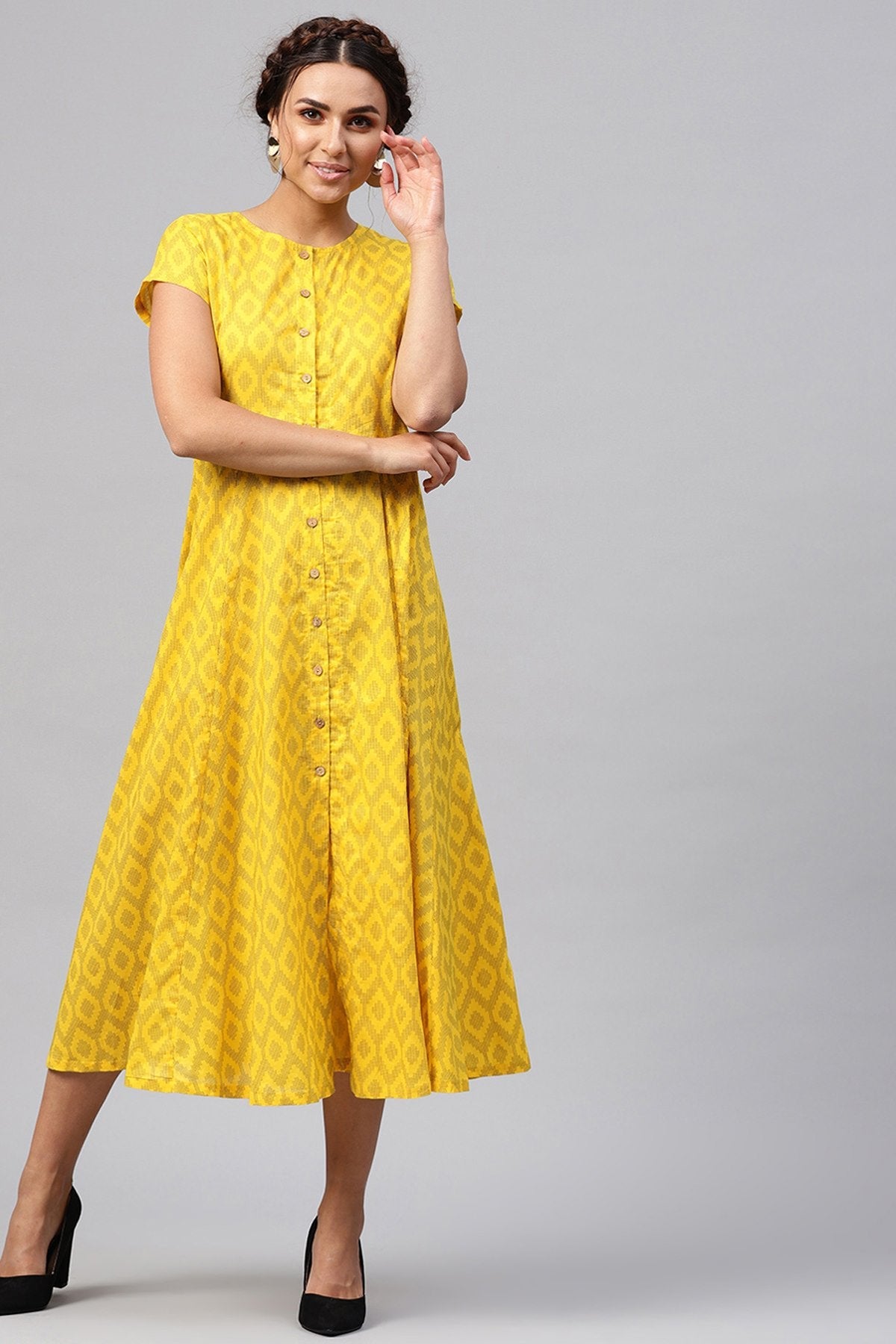 Women's Black & Yellow Ikat Midi - SASSAFRAS