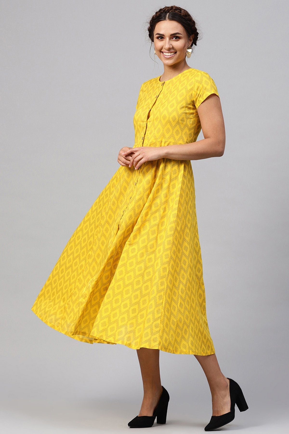 Women's Black & Yellow Ikat Midi - SASSAFRAS