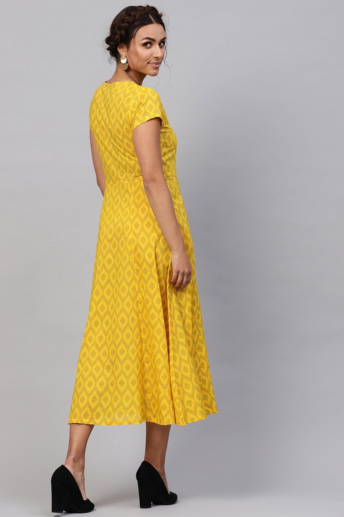 Women's Black & Yellow Ikat Midi - SASSAFRAS