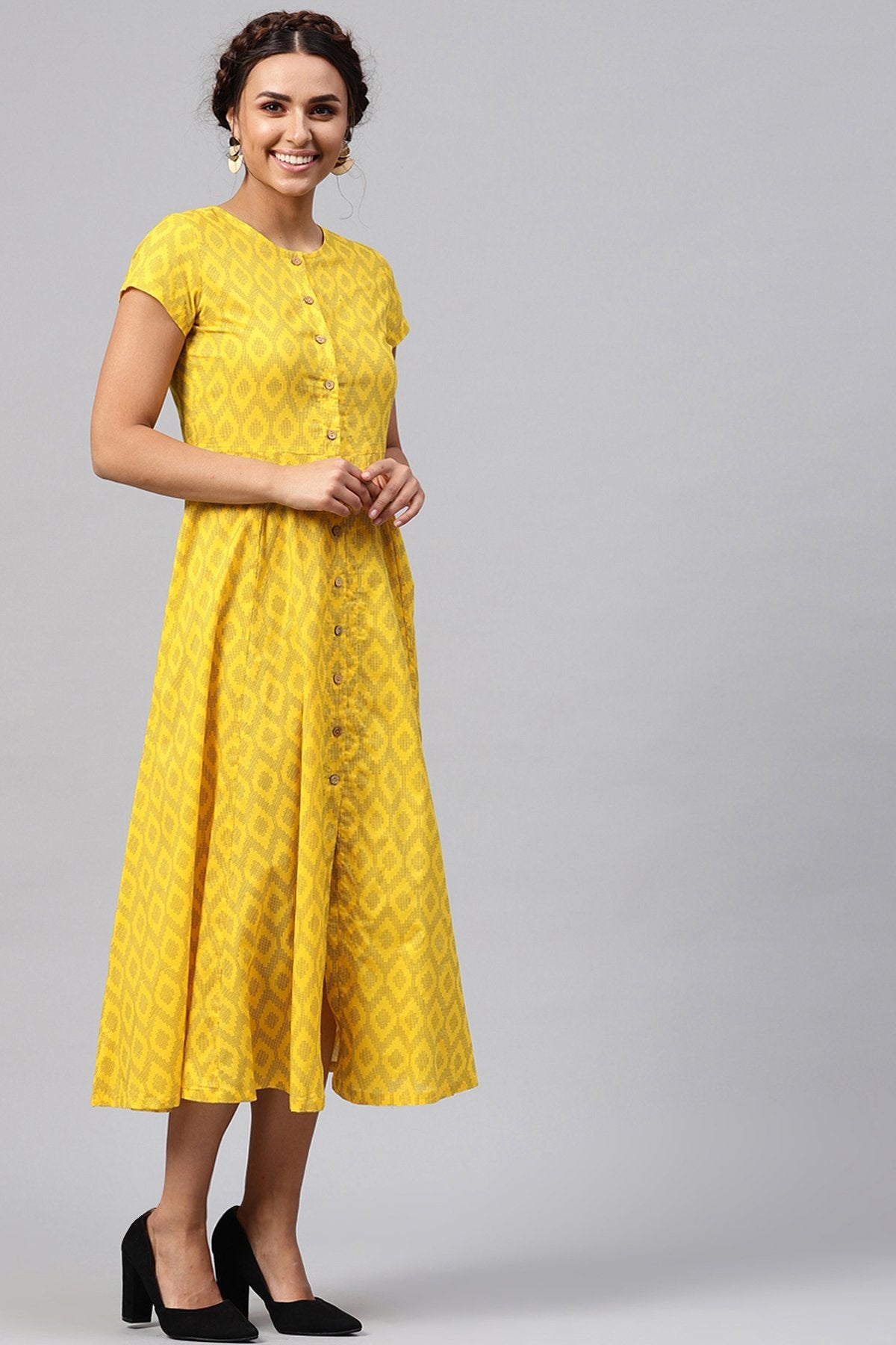 Women's Black & Yellow Ikat Midi - SASSAFRAS