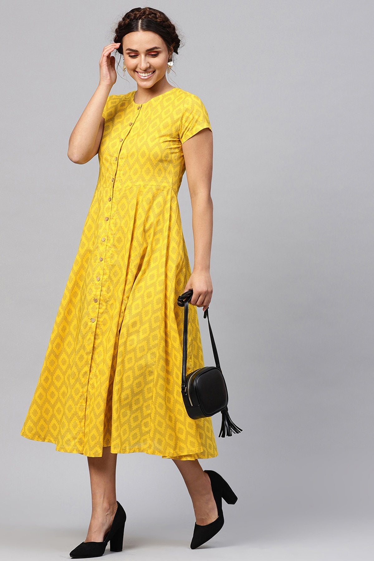 Women's Black & Yellow Ikat Midi - SASSAFRAS