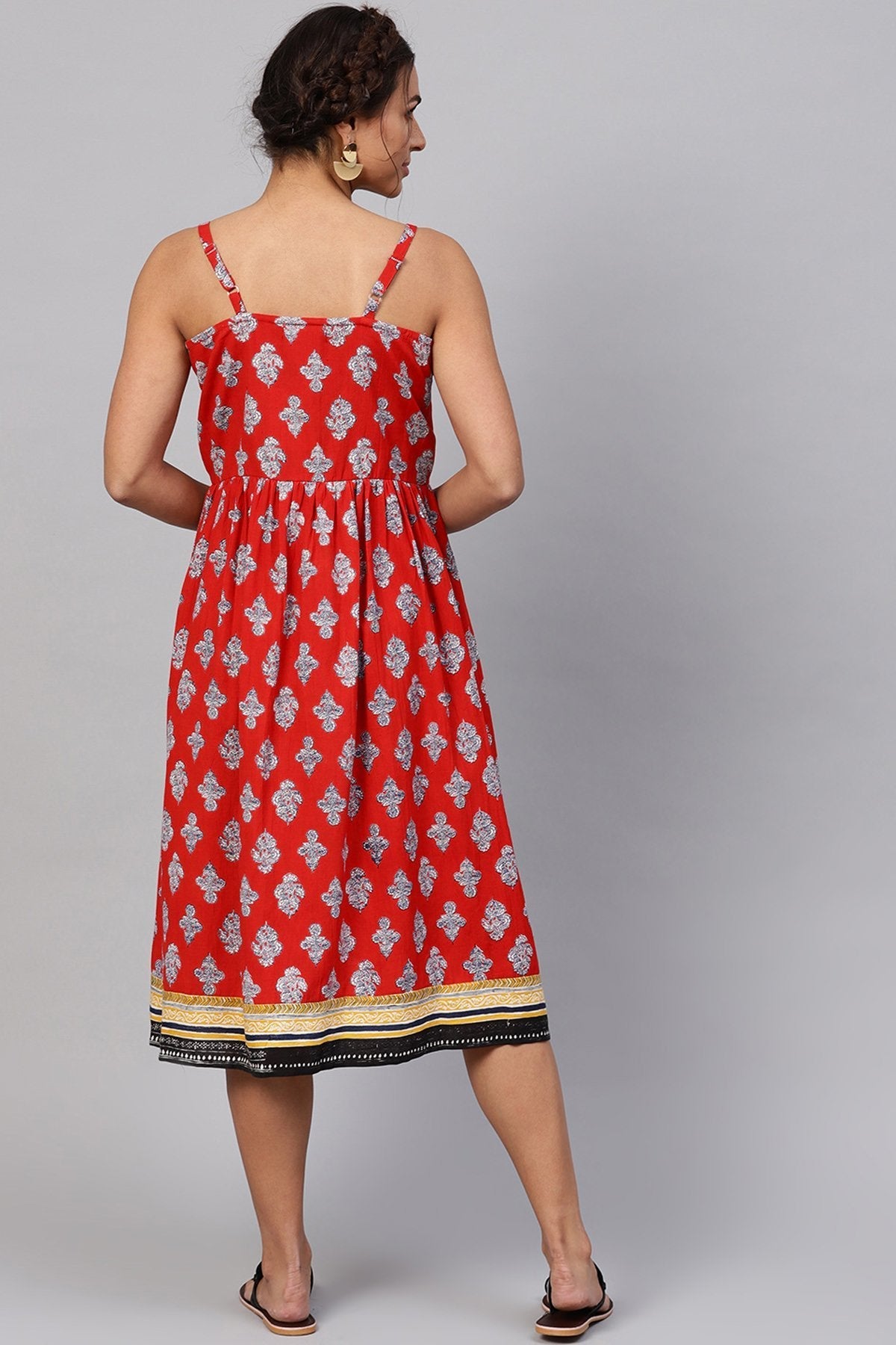 Women's Red Floral Strappy Placket Dress - SASSAFRAS