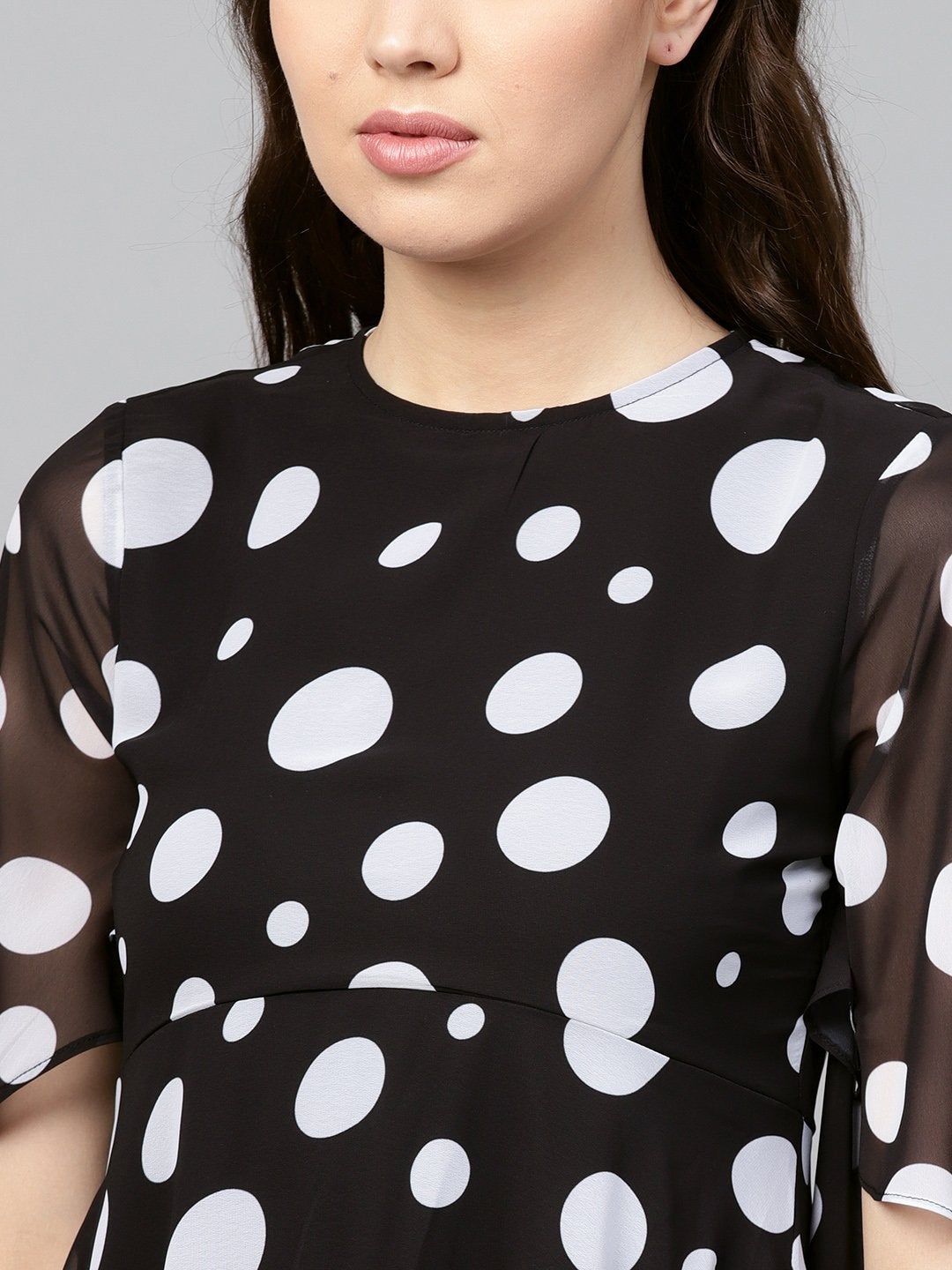 Women's Black Polka Flared Sleeve Dress - SASSAFRAS