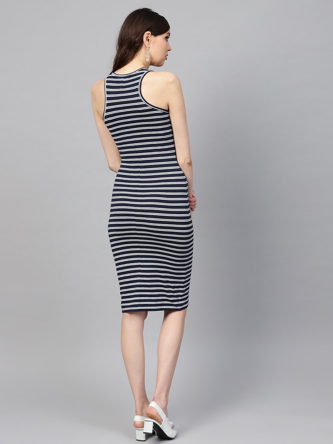 Women's Navy White Stripe Bodycon Dress - SASSAFRAS