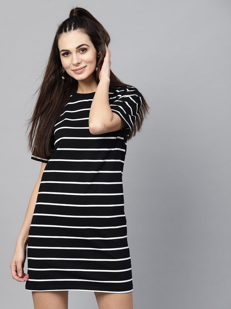 Women's Black White Stripe Shift Dress