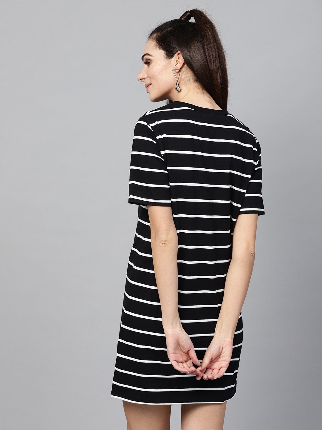 Women's Black White Stripe Shift Dress - SASSAFRAS