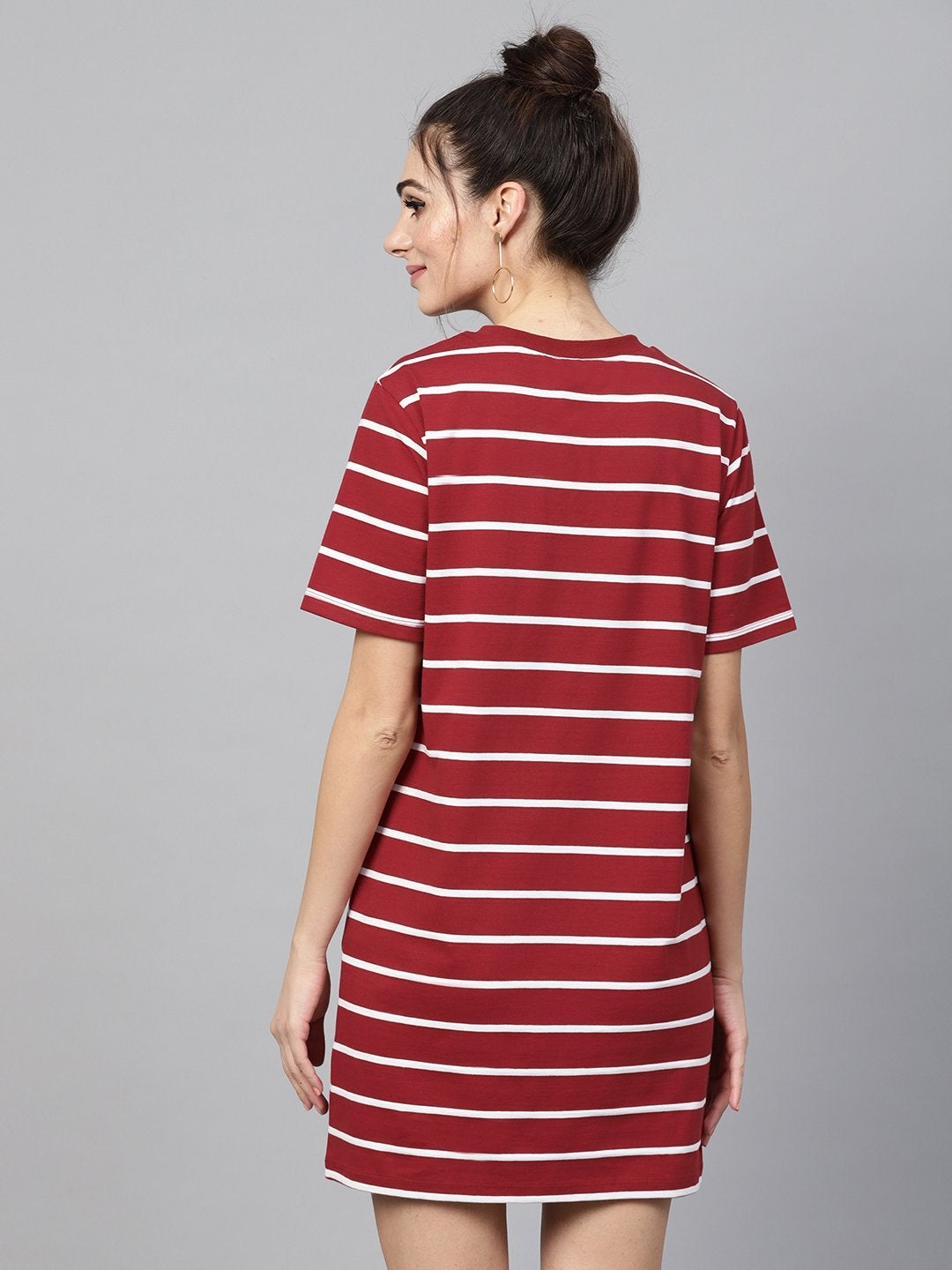 Women's Maroon White Stripe Shift Dress - SASSAFRAS