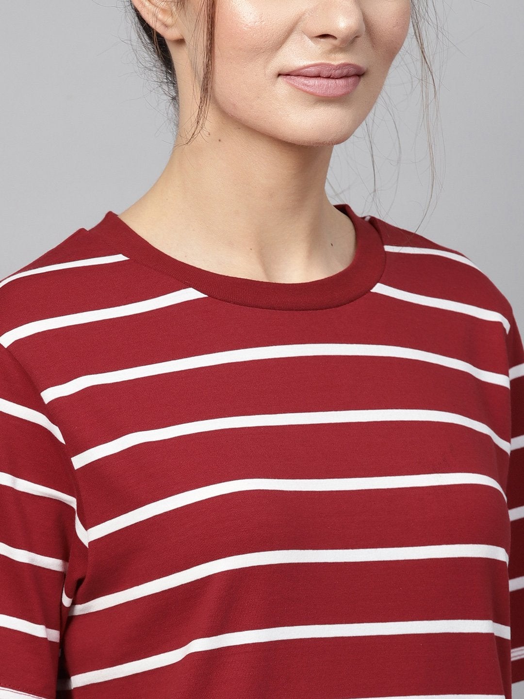 Women's Maroon White Stripe Shift Dress - SASSAFRAS