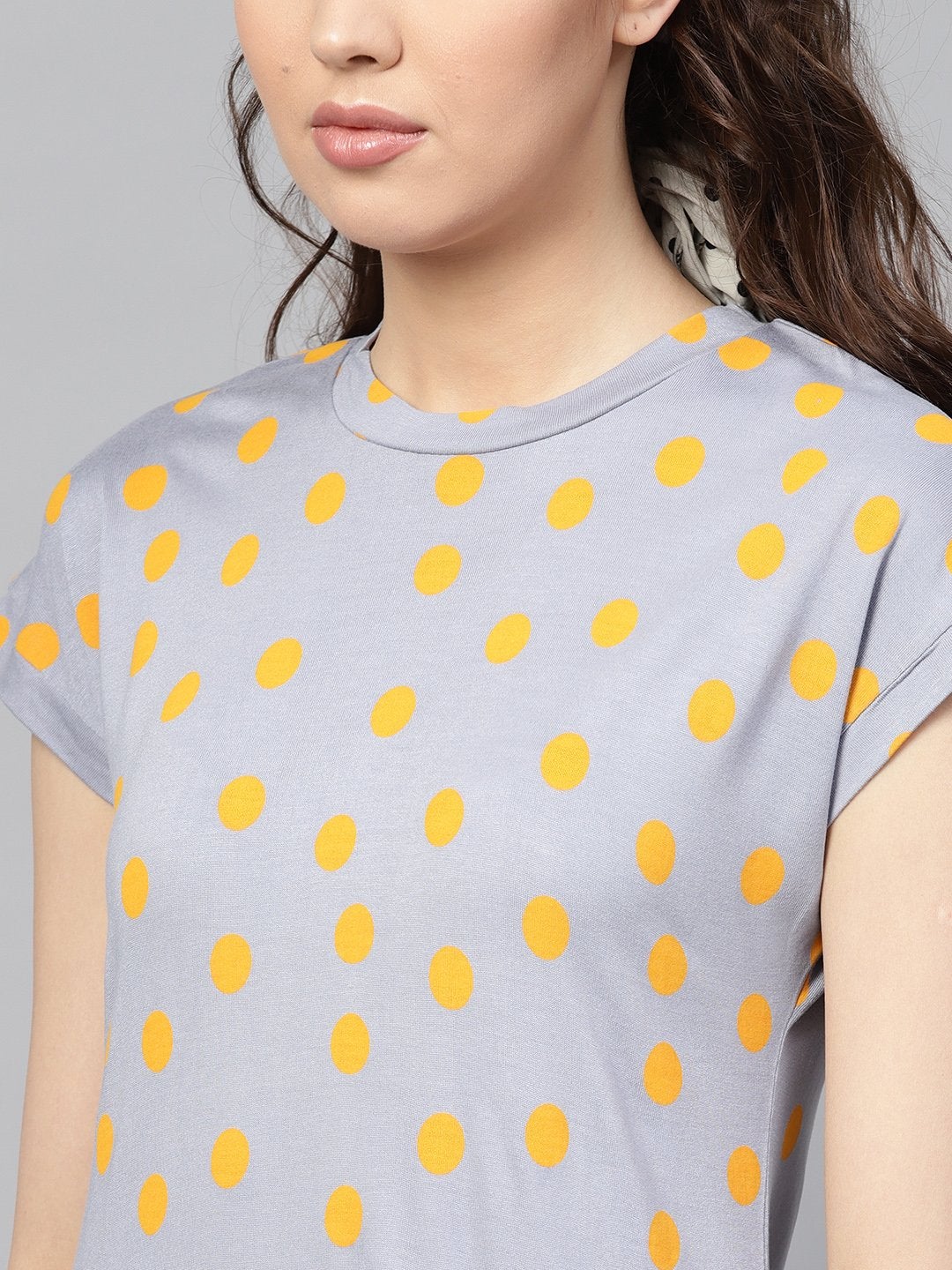 Women's Grey Yellow Polka Frill Hem Dress - SASSAFRAS