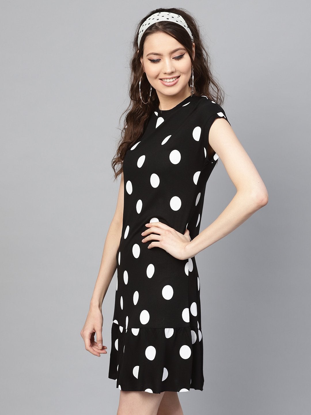 Women's Black & White Polka Frill Hem Dress - SASSAFRAS