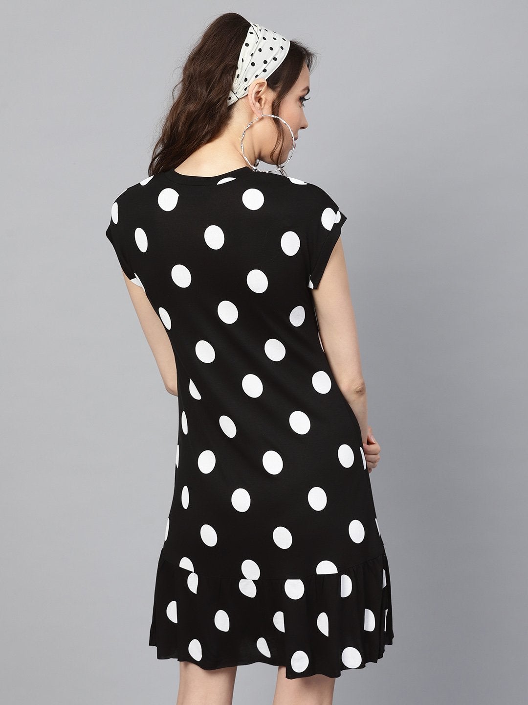 Women's Black & White Polka Frill Hem Dress - SASSAFRAS