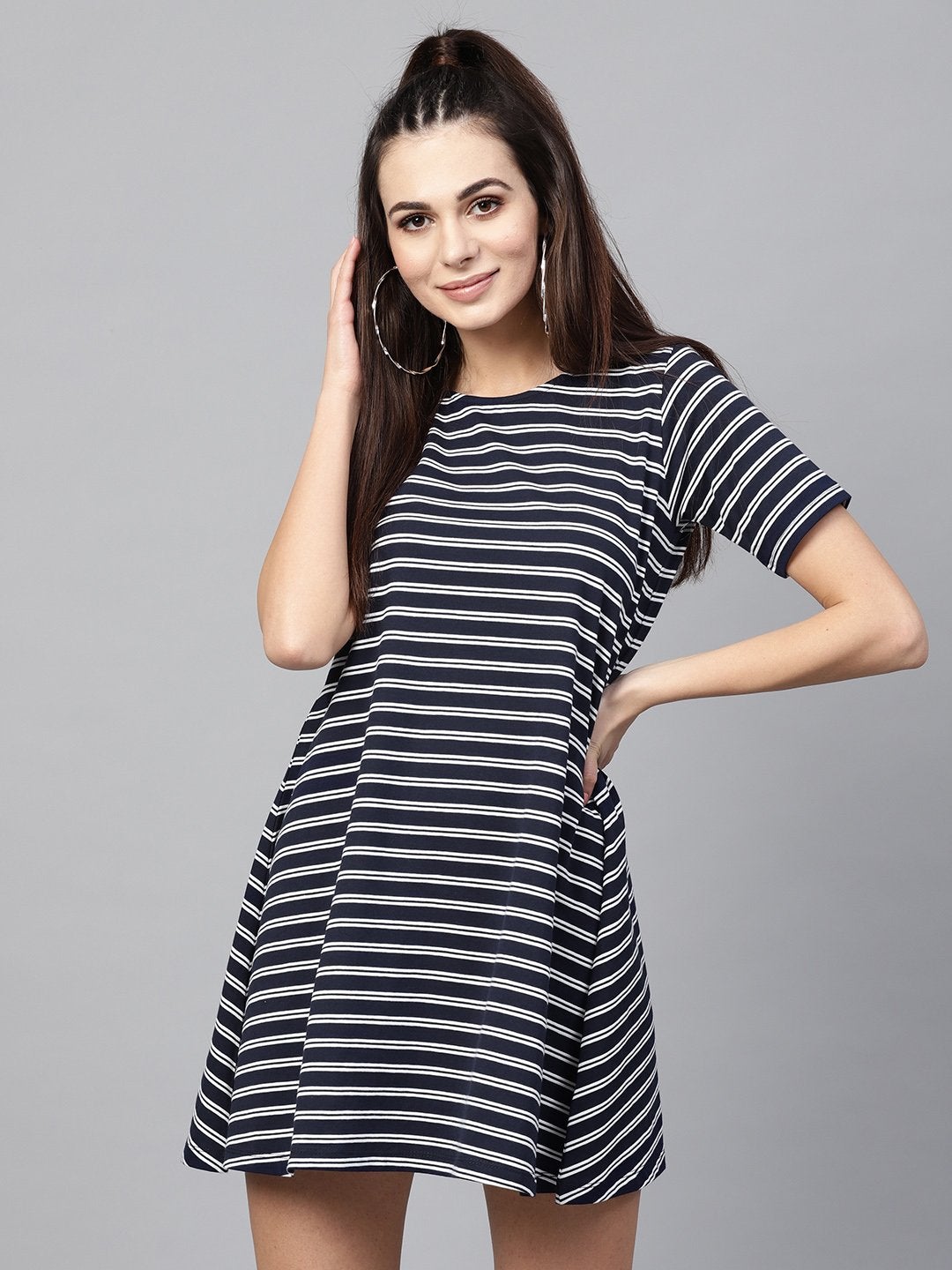 Women's Navy White Stripe Tent Dress - SASSAFRAS