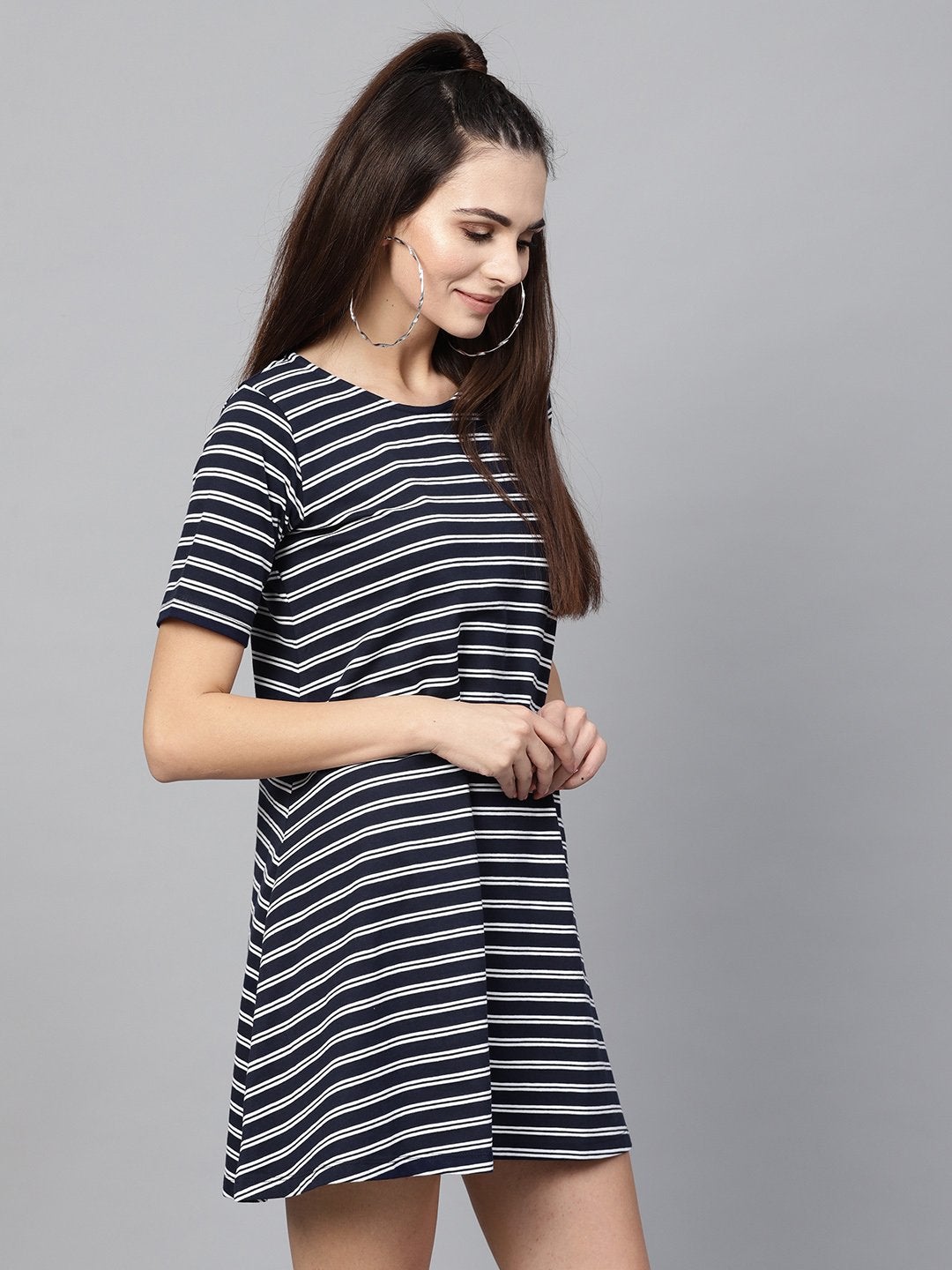 Women's Navy White Stripe Tent Dress - SASSAFRAS