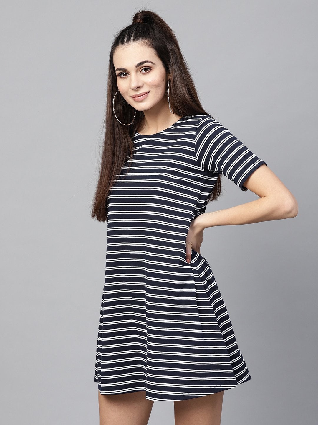 Women's Navy White Stripe Tent Dress - SASSAFRAS