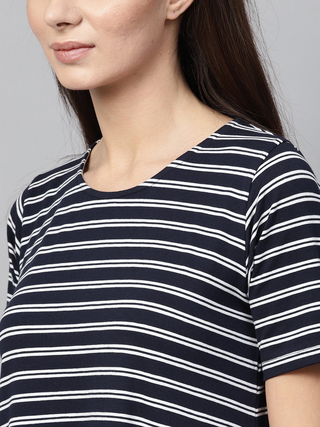 Women's Navy White Stripe Tent Dress - SASSAFRAS