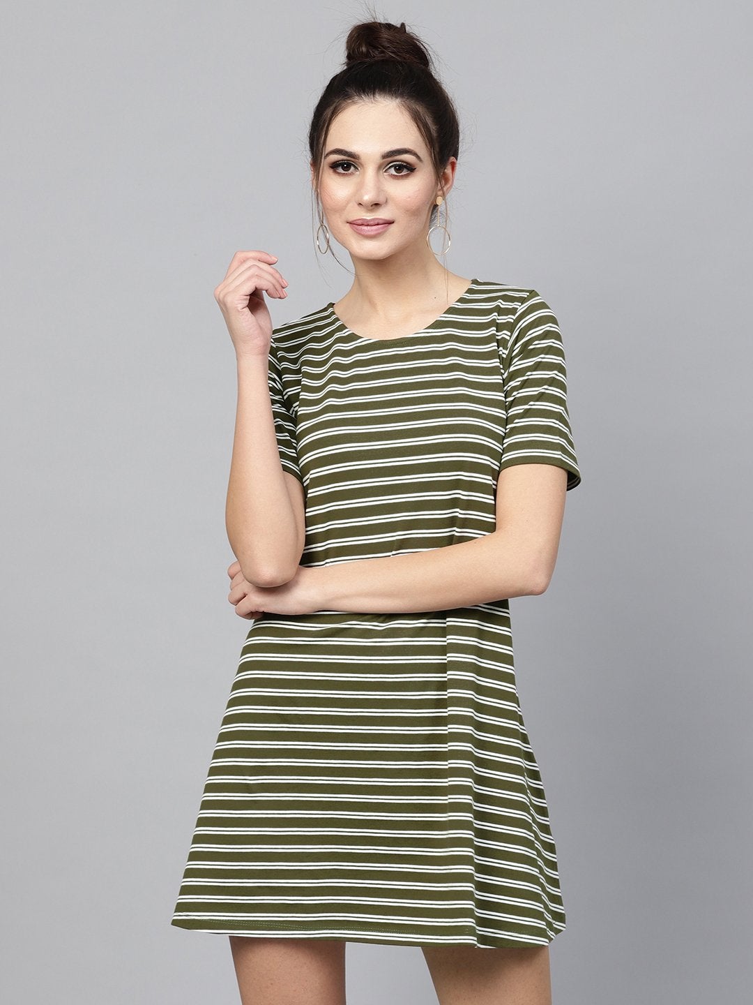 Women's Olive White Stripe Tent Dress - SASSAFRAS