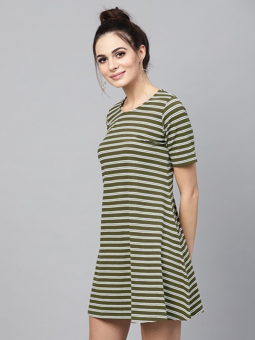 Women's Olive White Stripe Tent Dress - SASSAFRAS