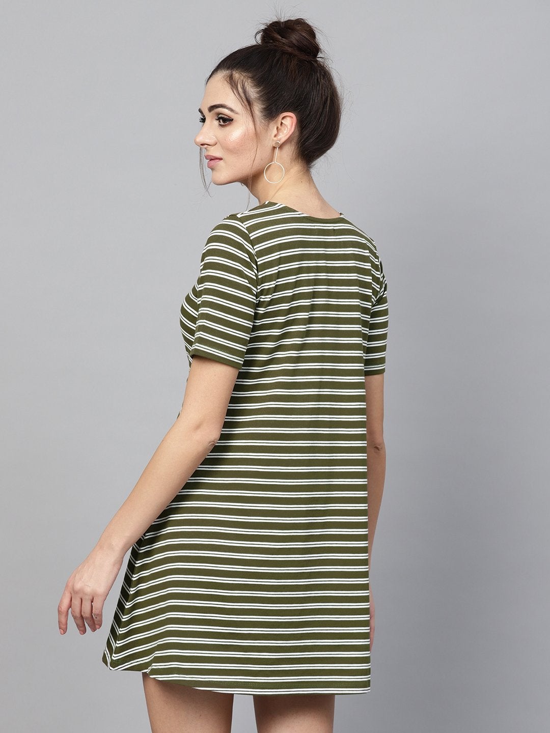 Women's Olive White Stripe Tent Dress - SASSAFRAS