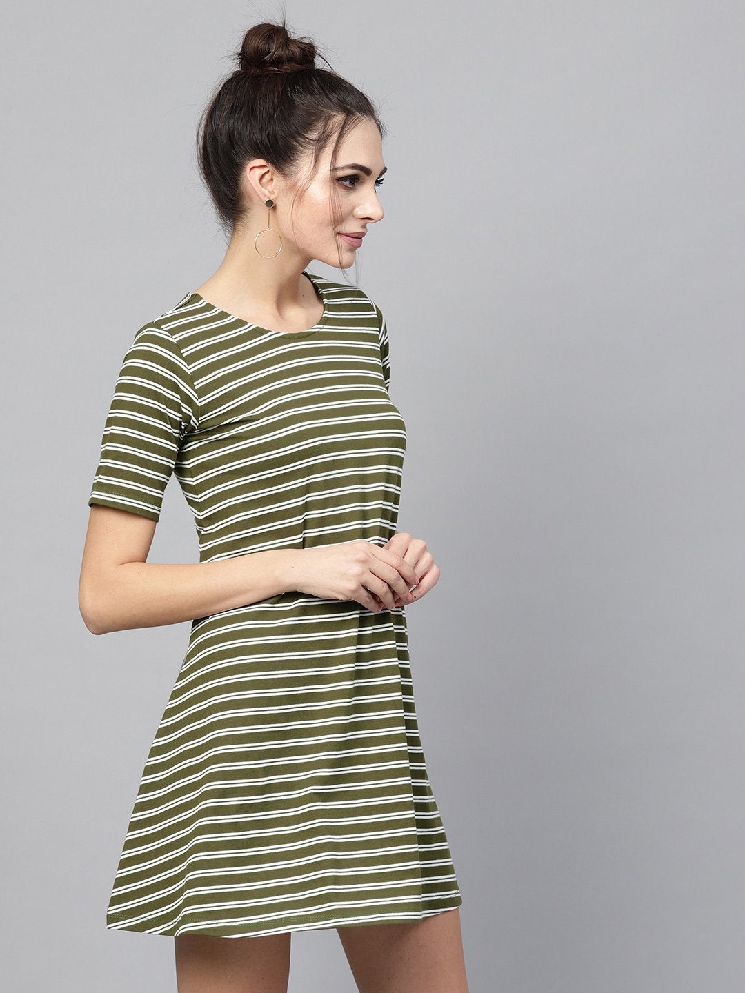 Women's Olive White Stripe Tent Dress - SASSAFRAS