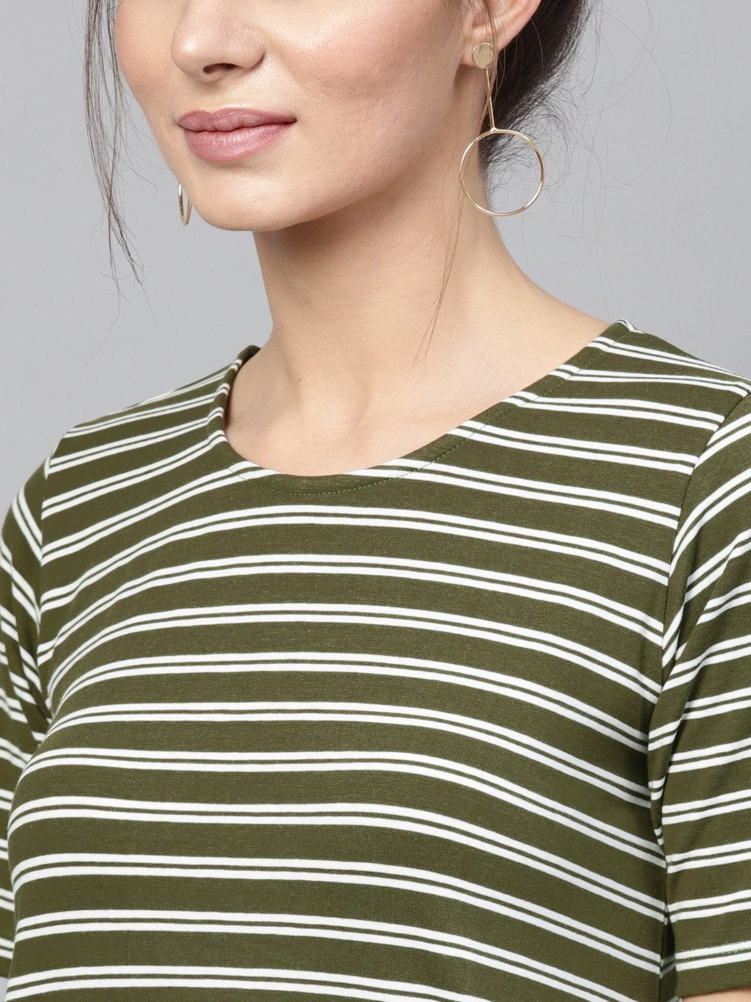 Women's Olive White Stripe Tent Dress - SASSAFRAS