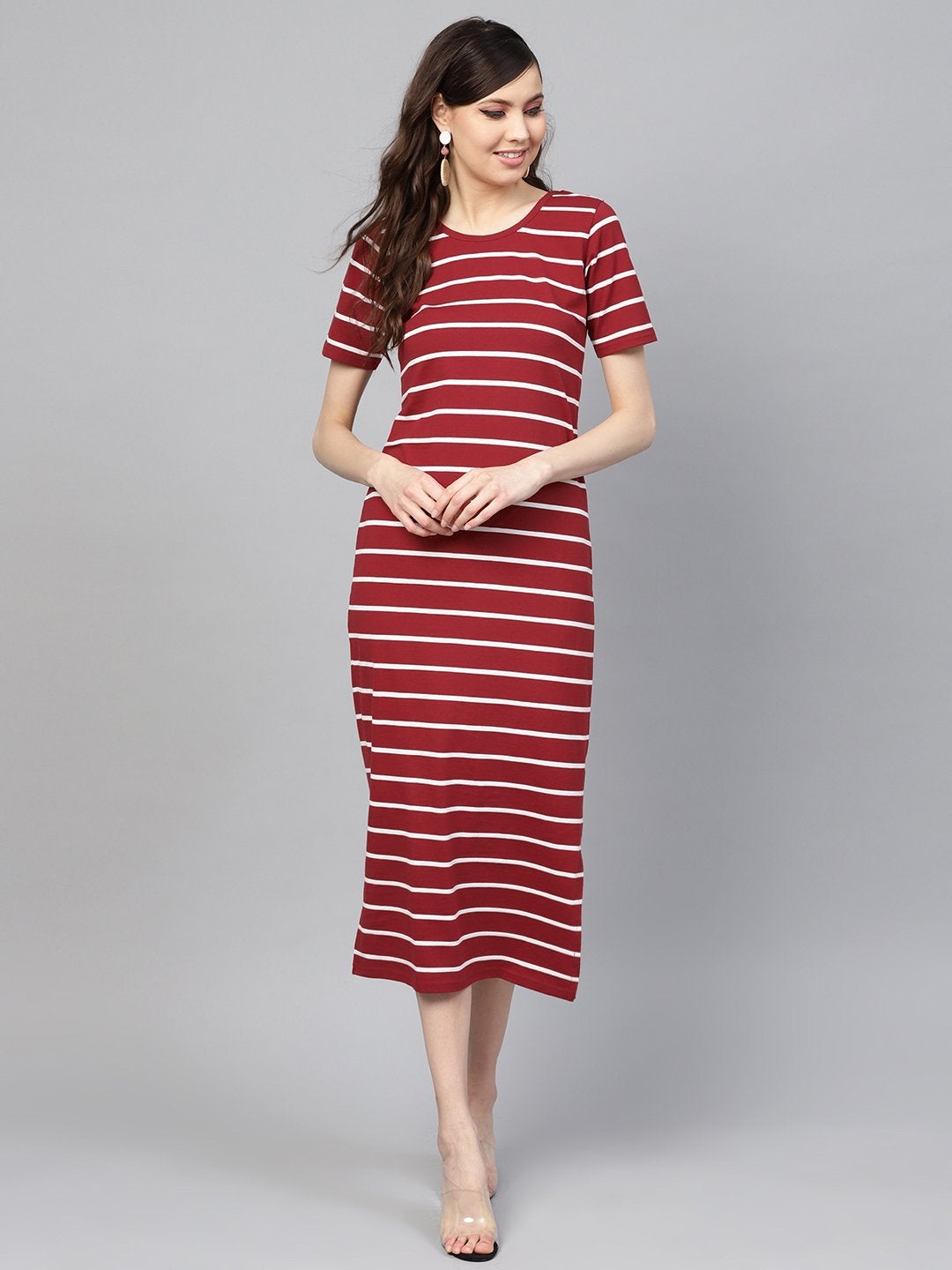 Women's Maroon White Stripe Maxi - SASSAFRAS