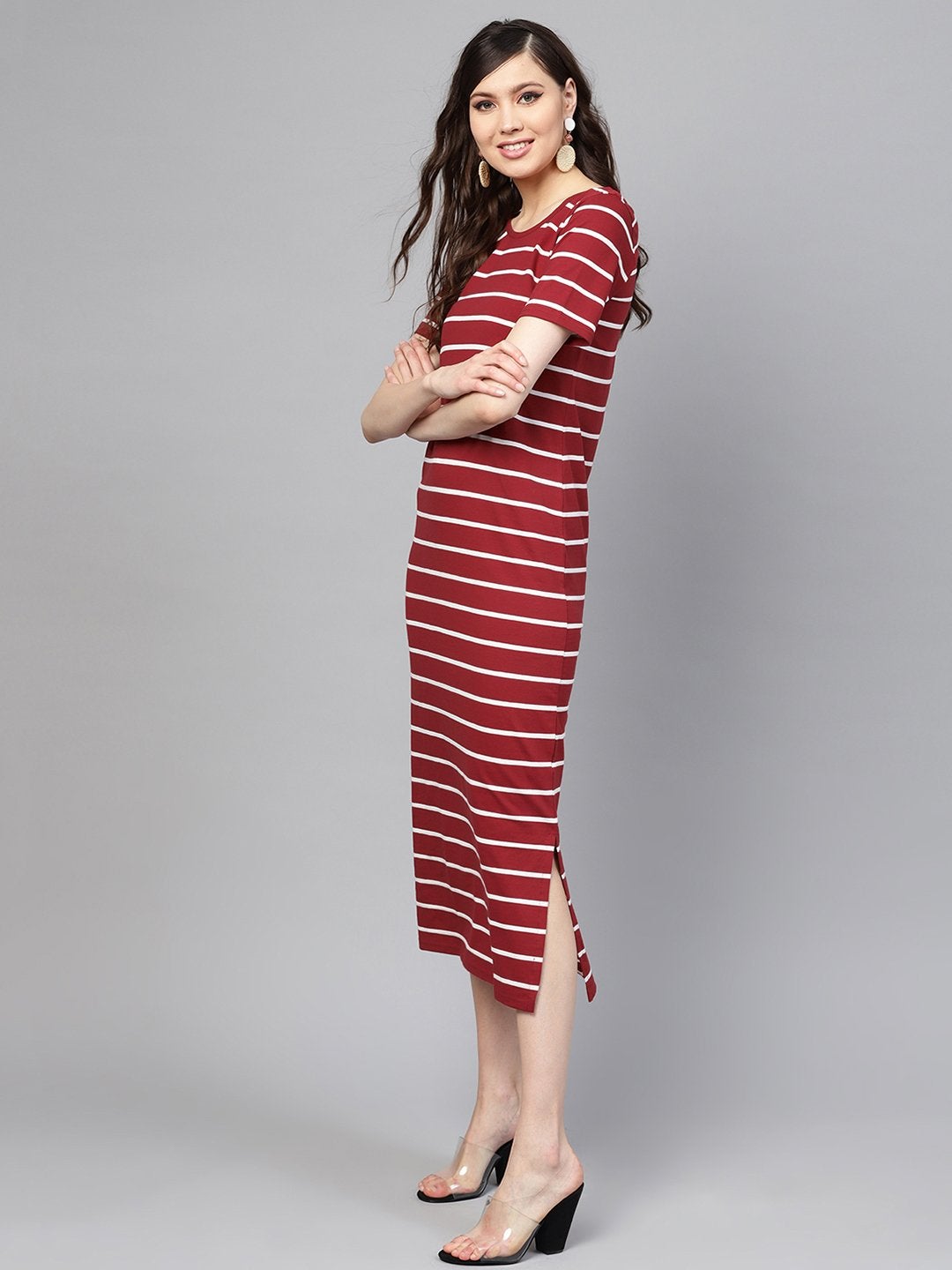 Women's Maroon White Stripe Maxi - SASSAFRAS