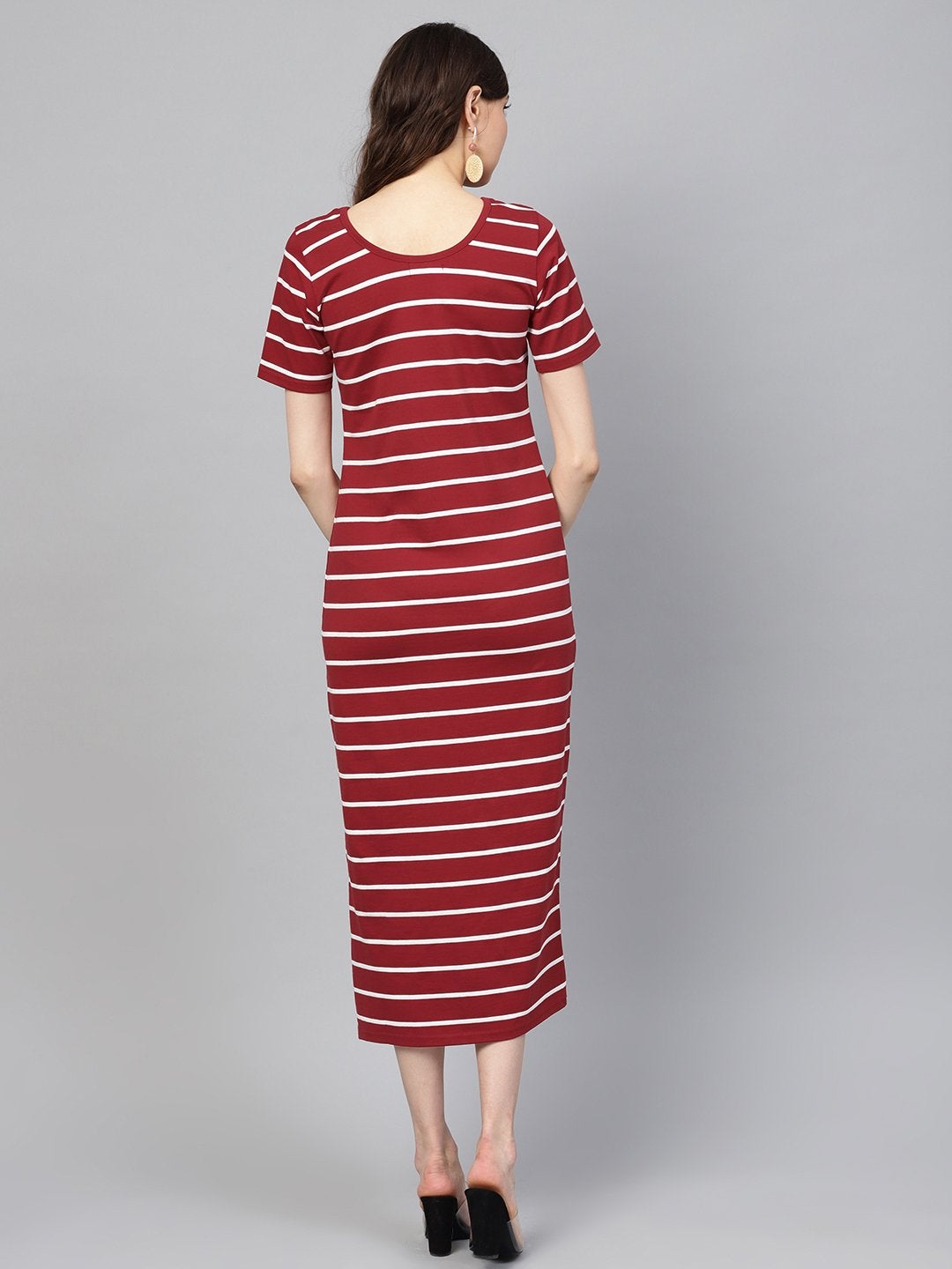 Women's Maroon White Stripe Maxi - SASSAFRAS