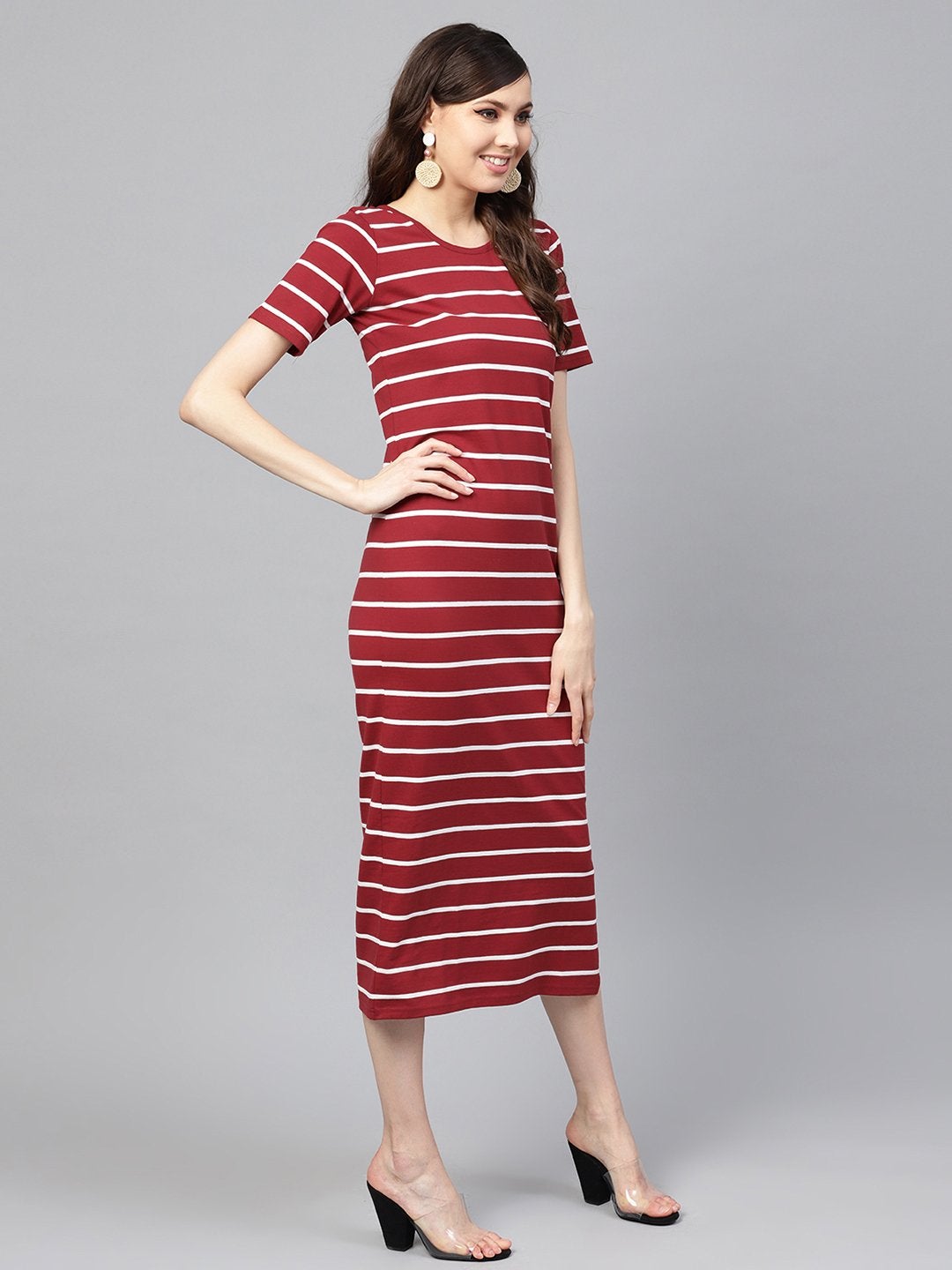 Women's Maroon White Stripe Maxi - SASSAFRAS