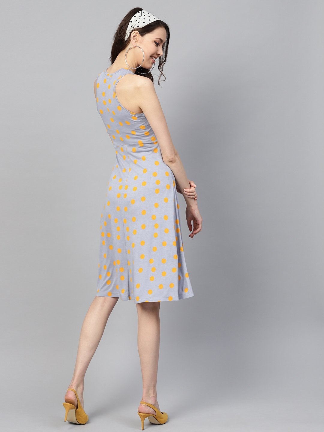 Women's Grey Yellow Polka Skater Dress - SASSAFRAS