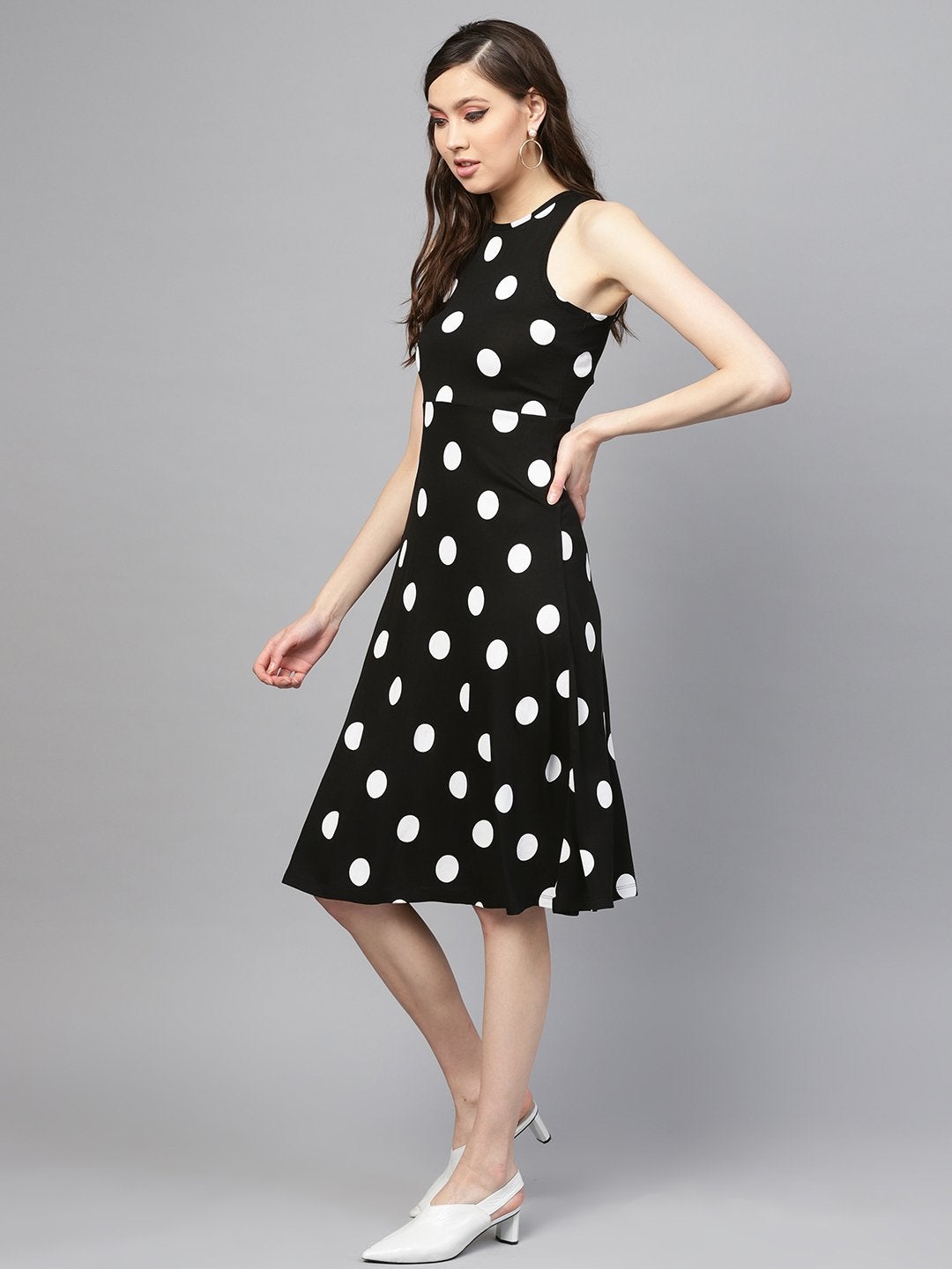 Women's Black & White Polka Skater Dress - SASSAFRAS