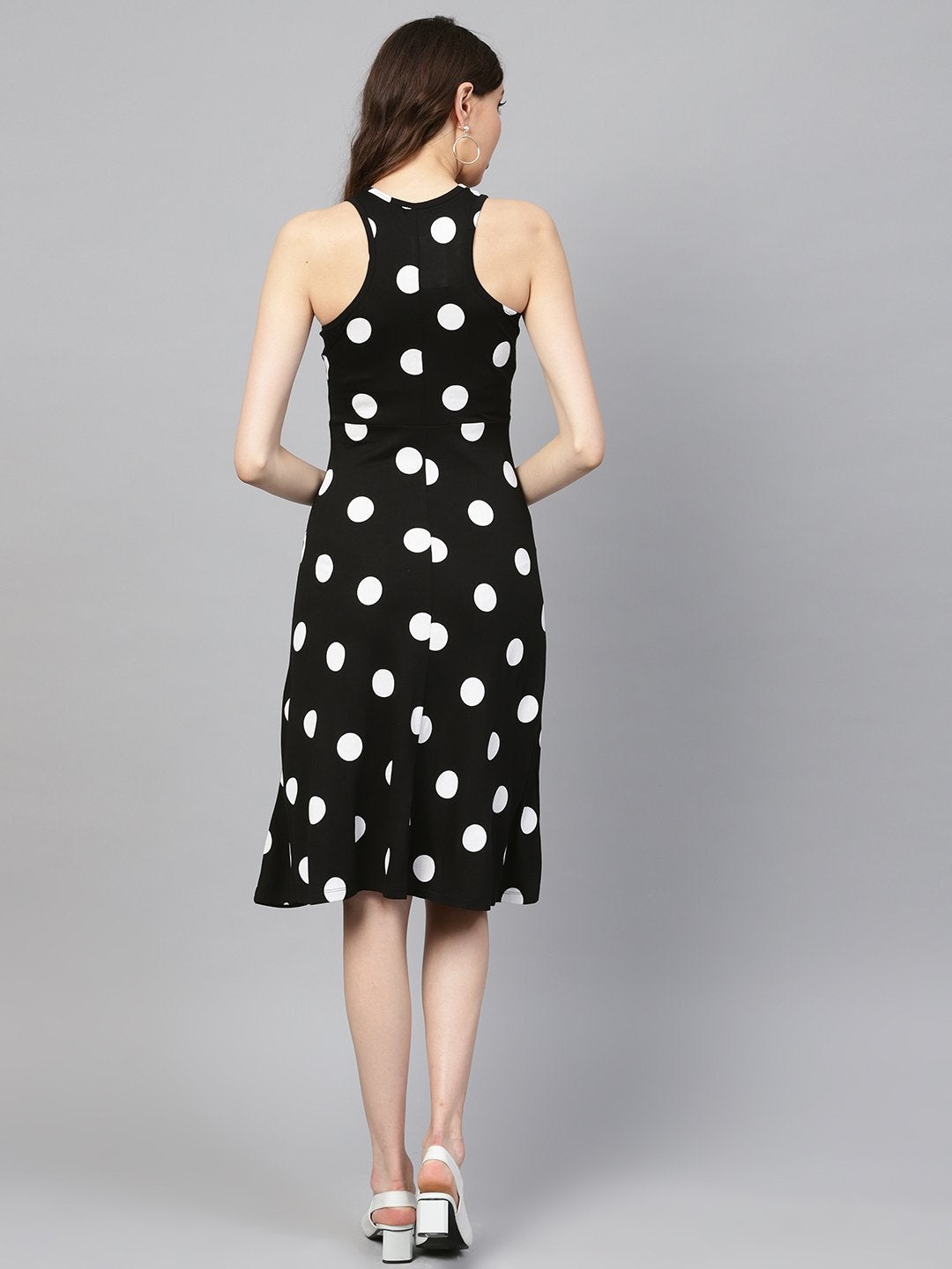 Women's Black & White Polka Skater Dress - SASSAFRAS