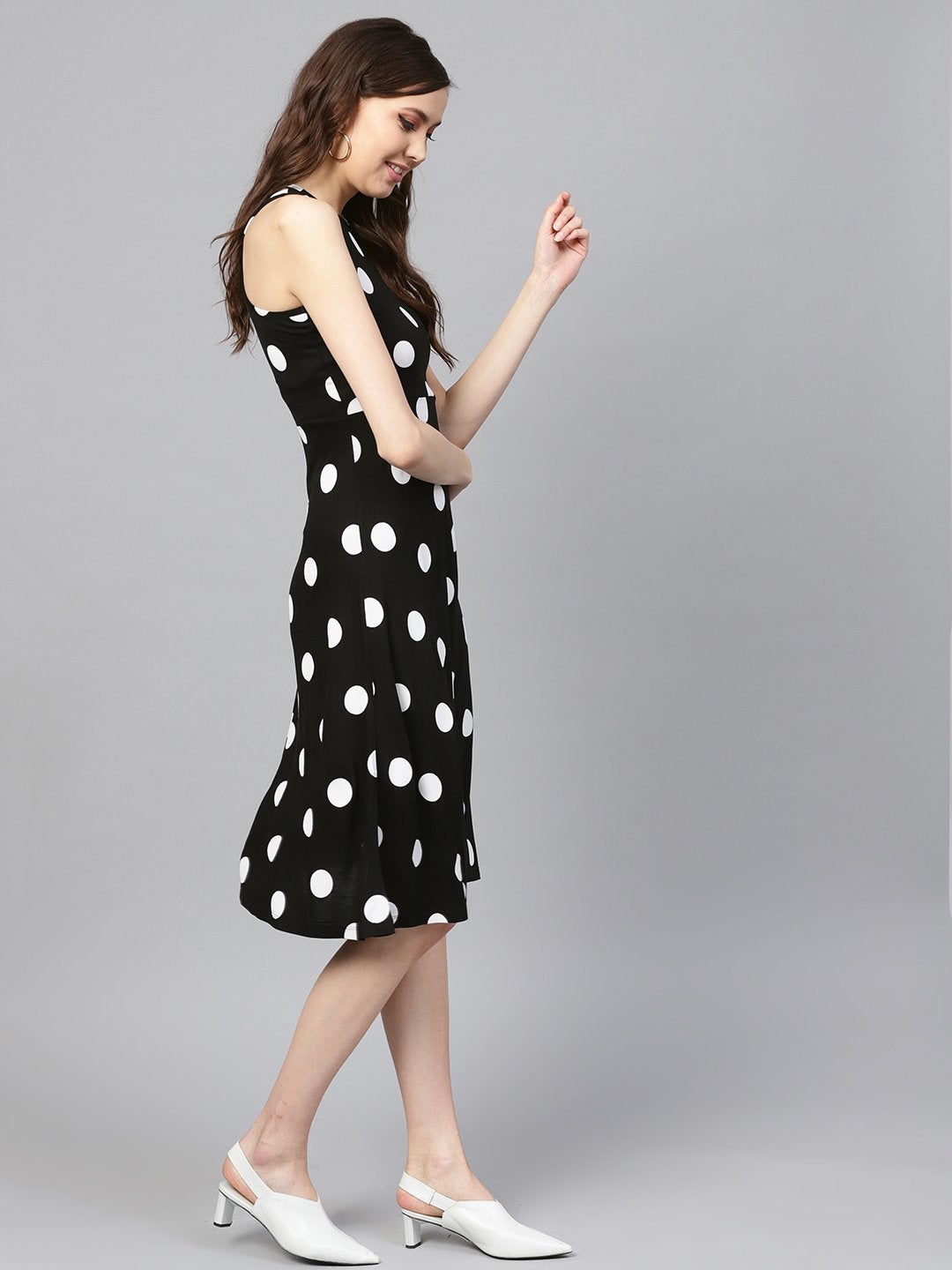 Women's Black & White Polka Skater Dress - SASSAFRAS