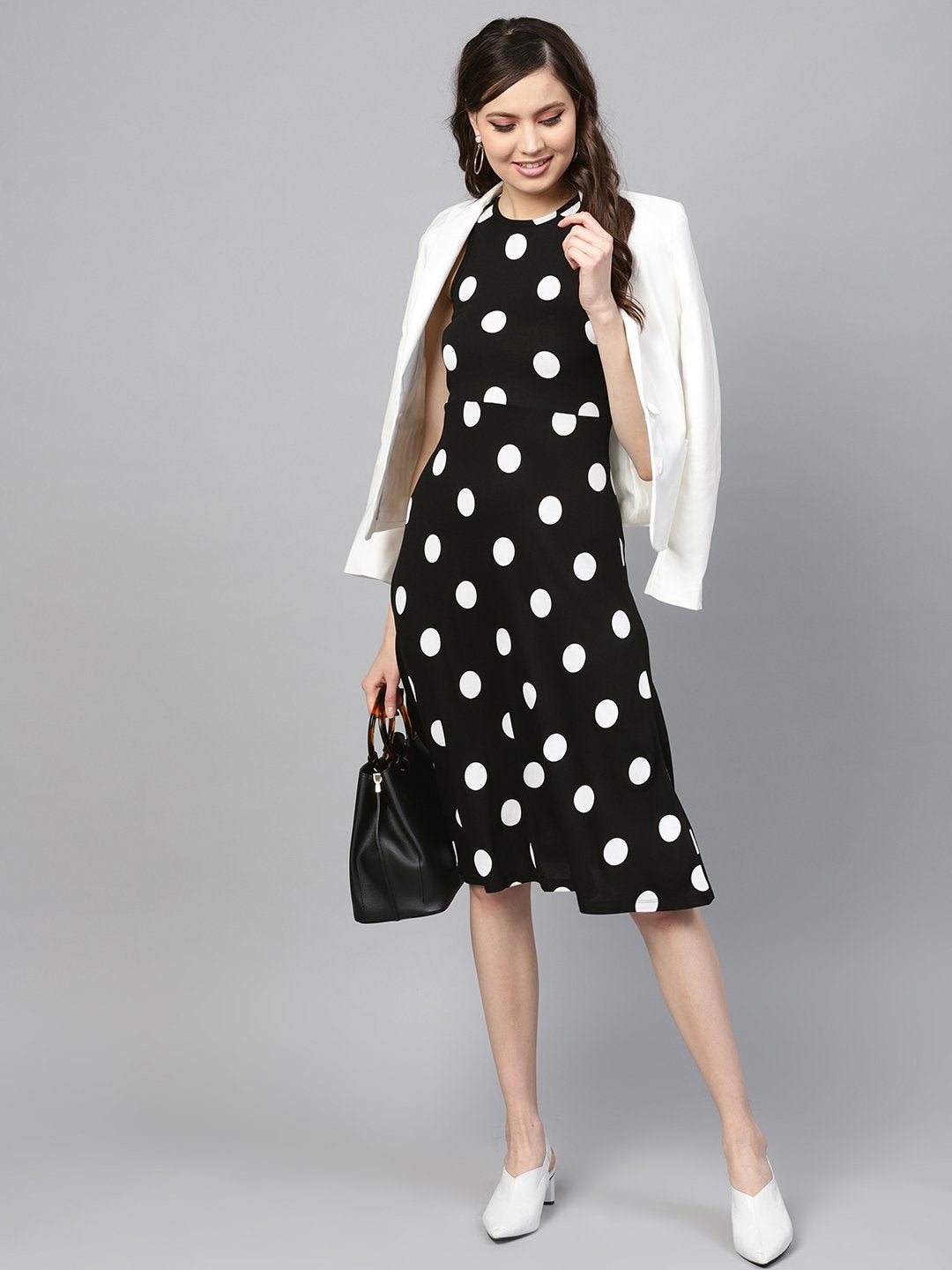 Women's Black & White Polka Skater Dress - SASSAFRAS