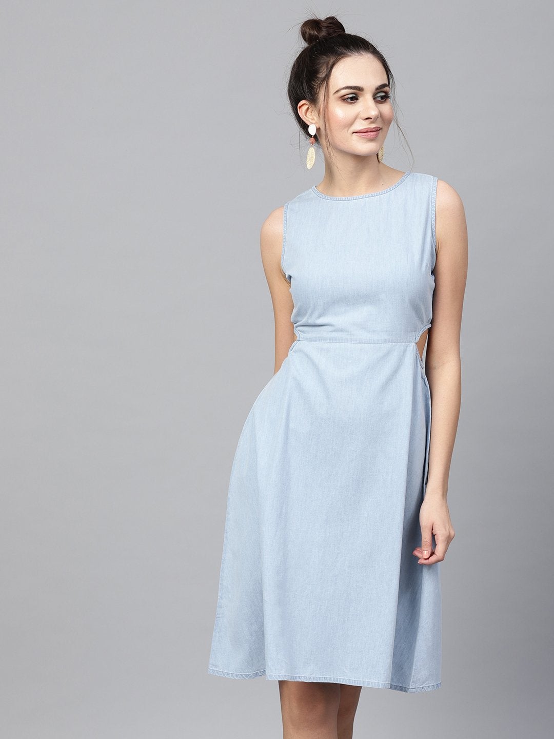 Women's Blue Denim Side Cut Out Dress - SASSAFRAS