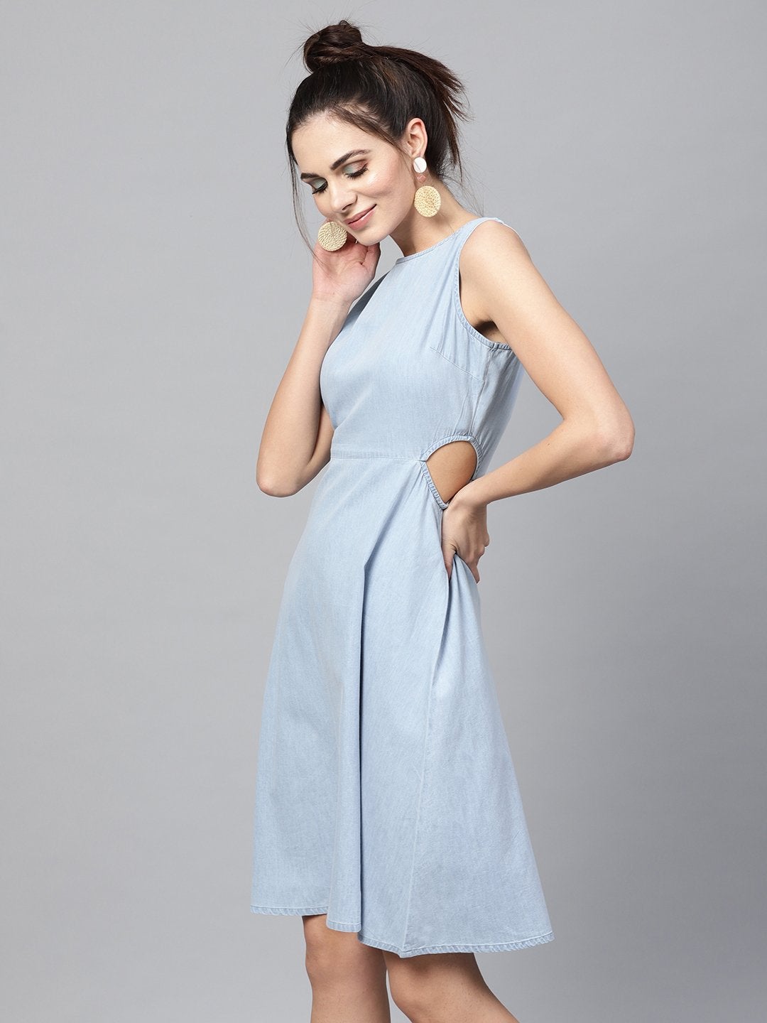 Women's Blue Denim Side Cut Out Dress - SASSAFRAS